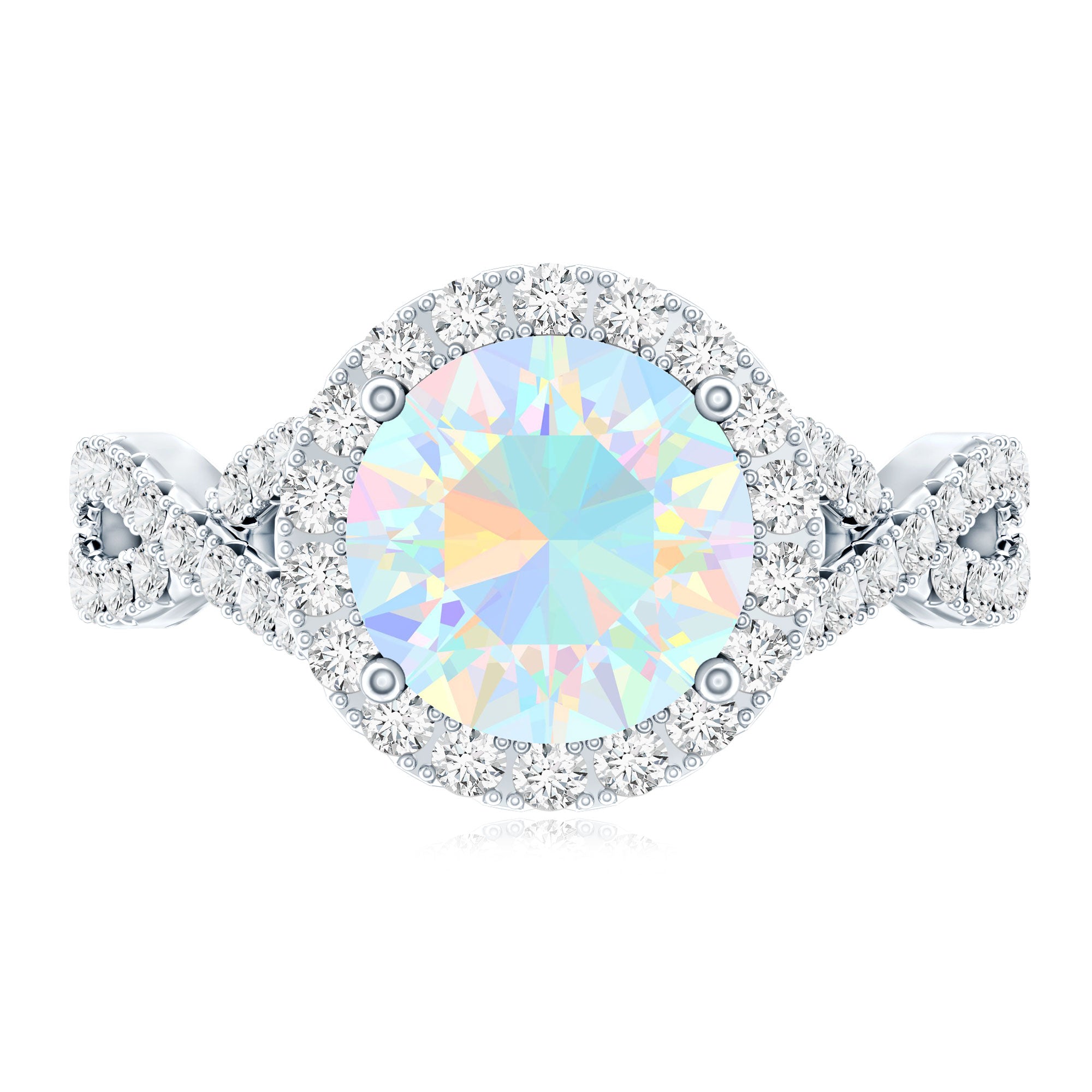 Real 2 Carat Ethiopian Opal Halo Engagement Ring with Crossover Shank AAA - Rosec Jewels