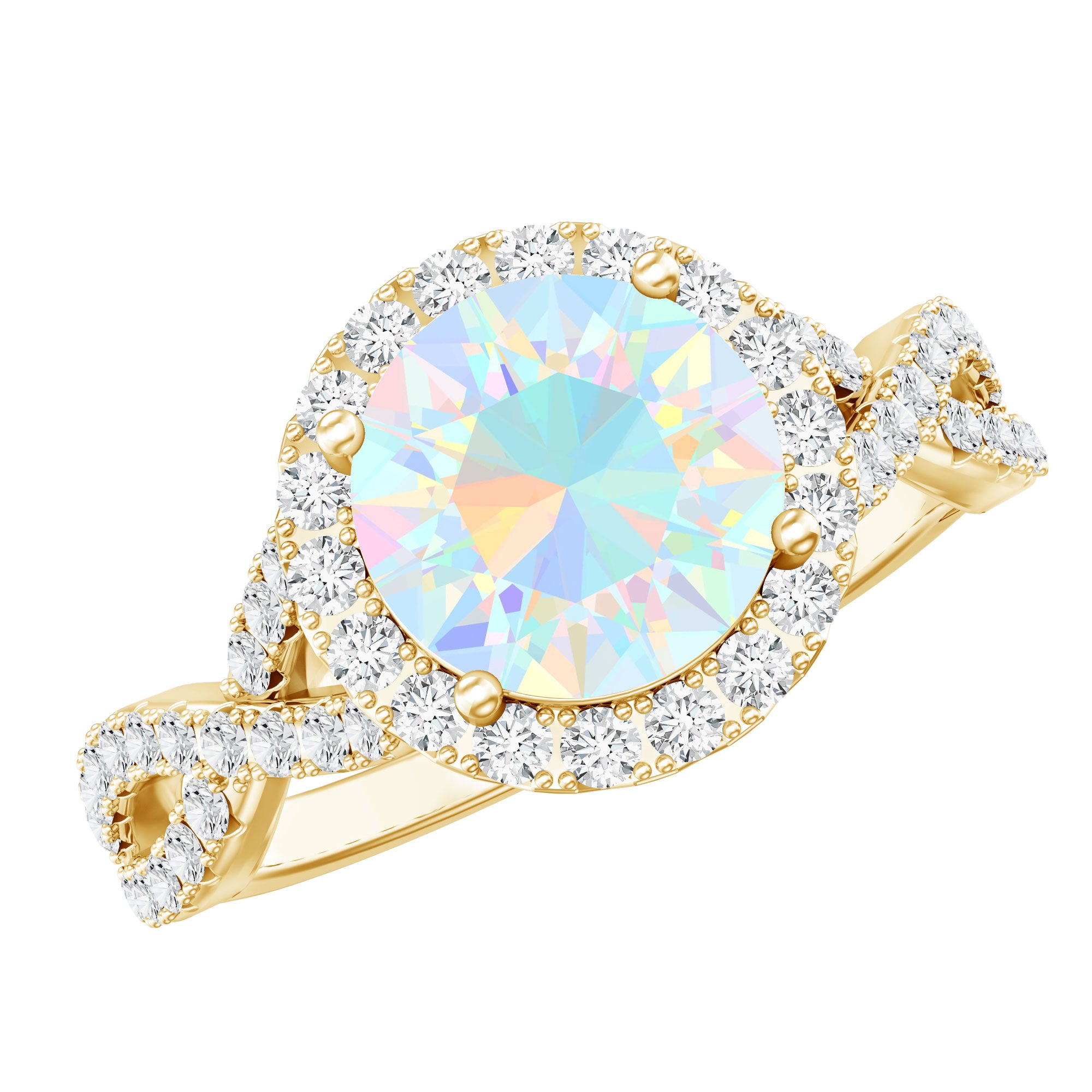 Real 2 Carat Ethiopian Opal Halo Engagement Ring with Crossover Shank AAA - Rosec Jewels