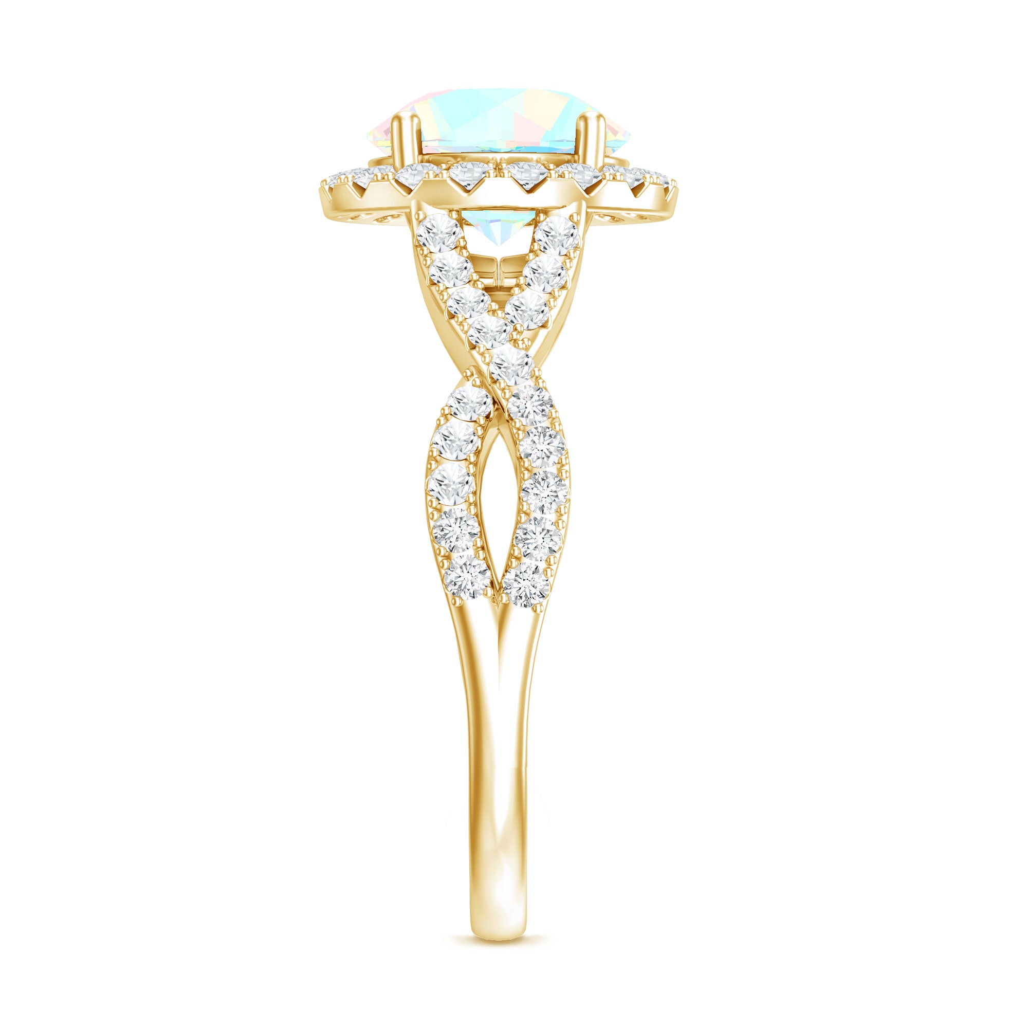 Real 2 Carat Ethiopian Opal Halo Engagement Ring with Crossover Shank AAA - Rosec Jewels