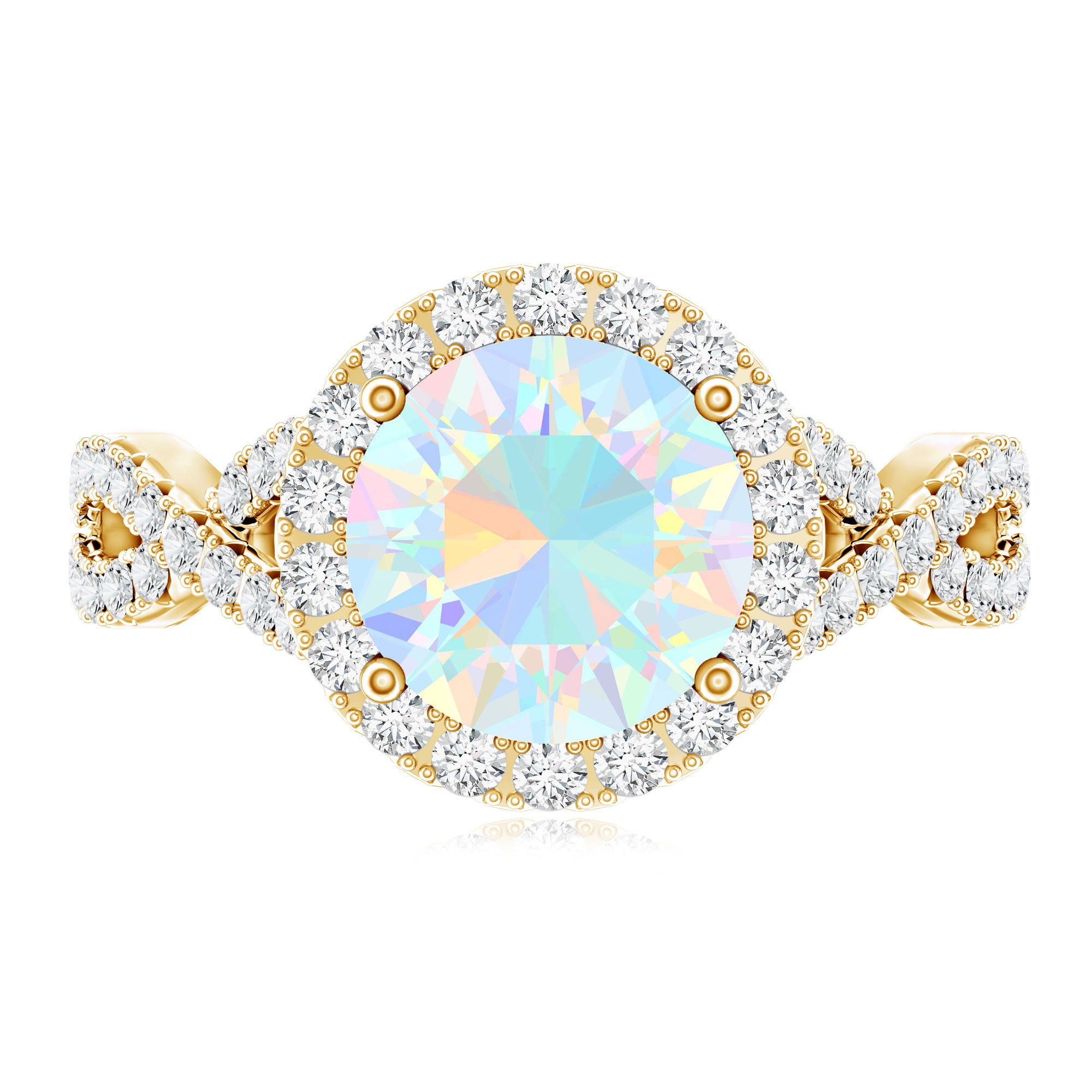 Real 2 Carat Ethiopian Opal Halo Engagement Ring with Crossover Shank AAA - Rosec Jewels