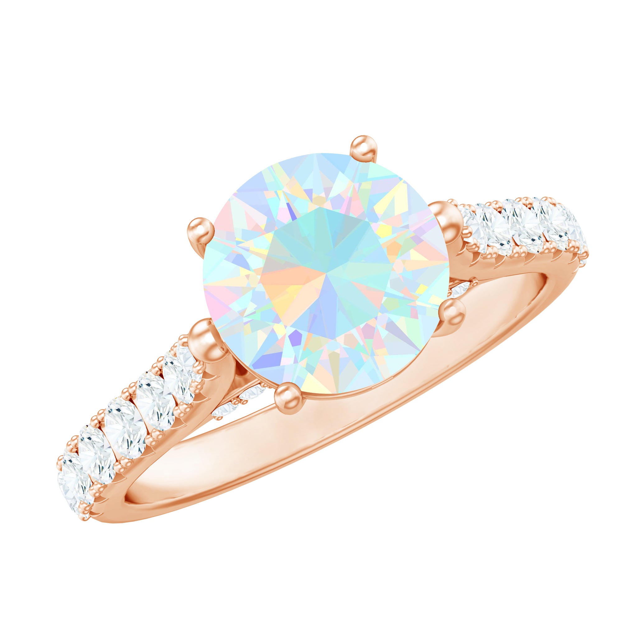 Natural 2 Carat Ethiopian Opal Diamond Engagement Ring with Side Stones AAA - Rosec Jewels