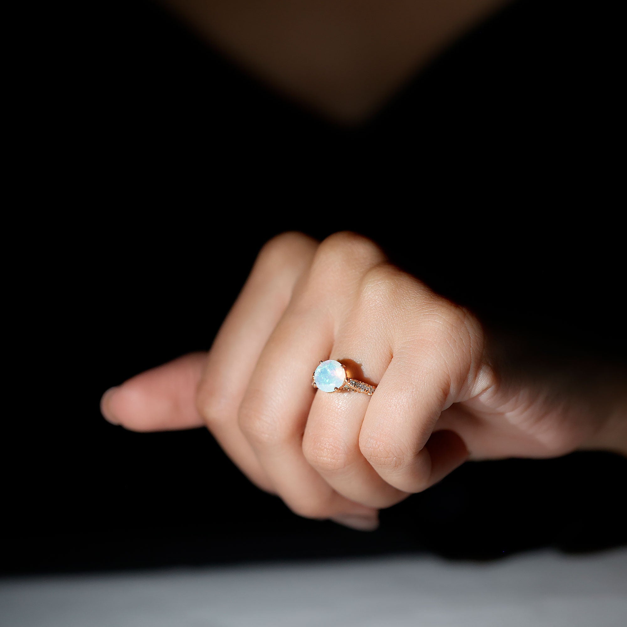 Natural 2 Carat Ethiopian Opal Diamond Engagement Ring with Side Stones AAA - Rosec Jewels