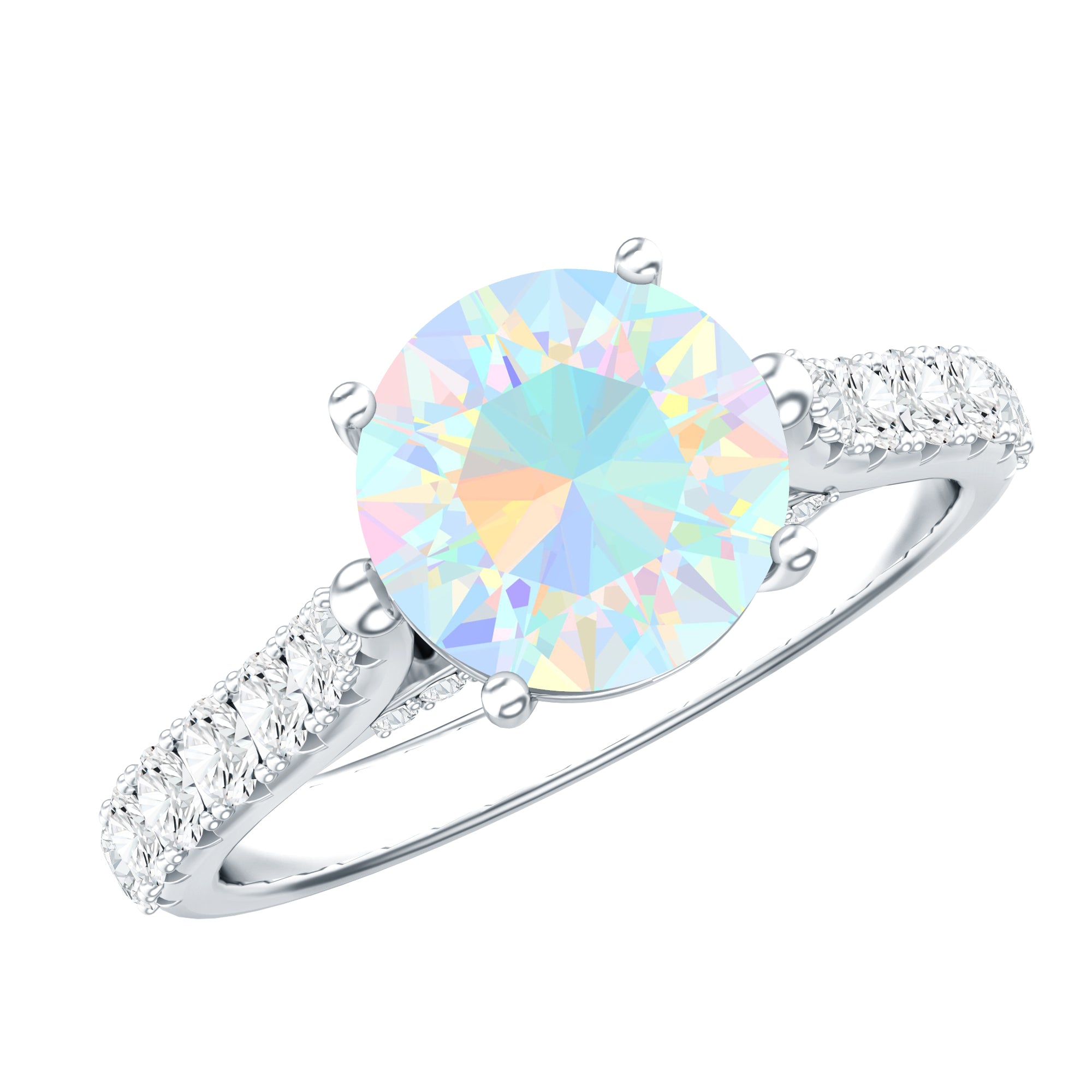 Natural 2 Carat Ethiopian Opal Diamond Engagement Ring with Side Stones AAA - Rosec Jewels