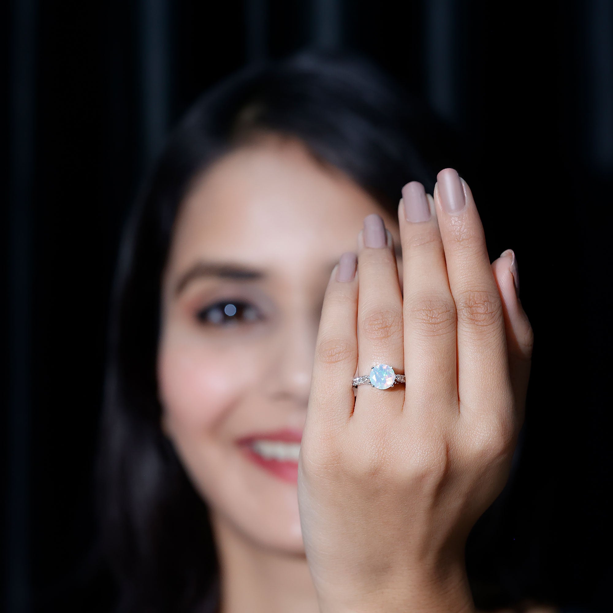 Natural 2 Carat Ethiopian Opal Diamond Engagement Ring with Side Stones AAA - Rosec Jewels