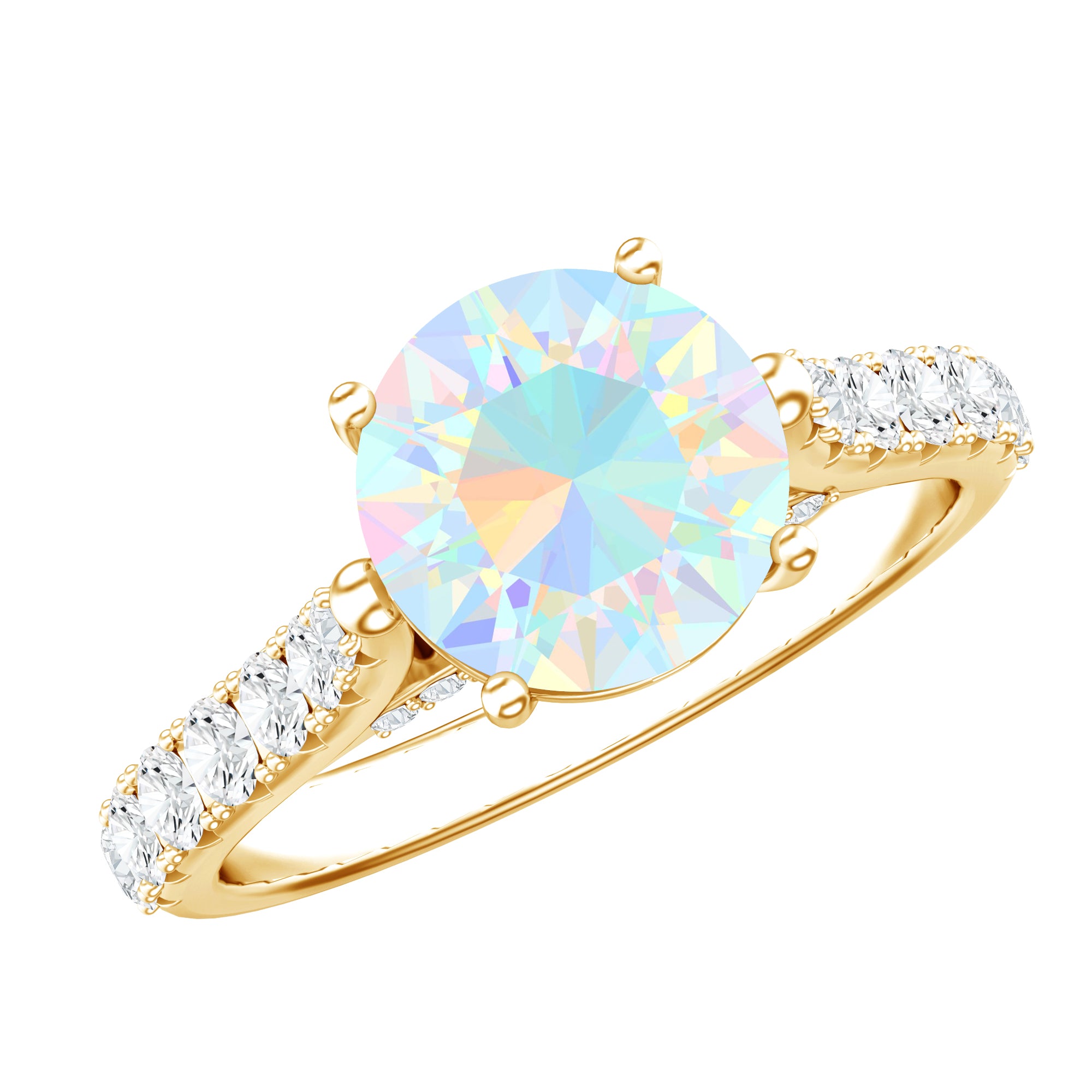 Natural 2 Carat Ethiopian Opal Diamond Engagement Ring with Side Stones AAA - Rosec Jewels