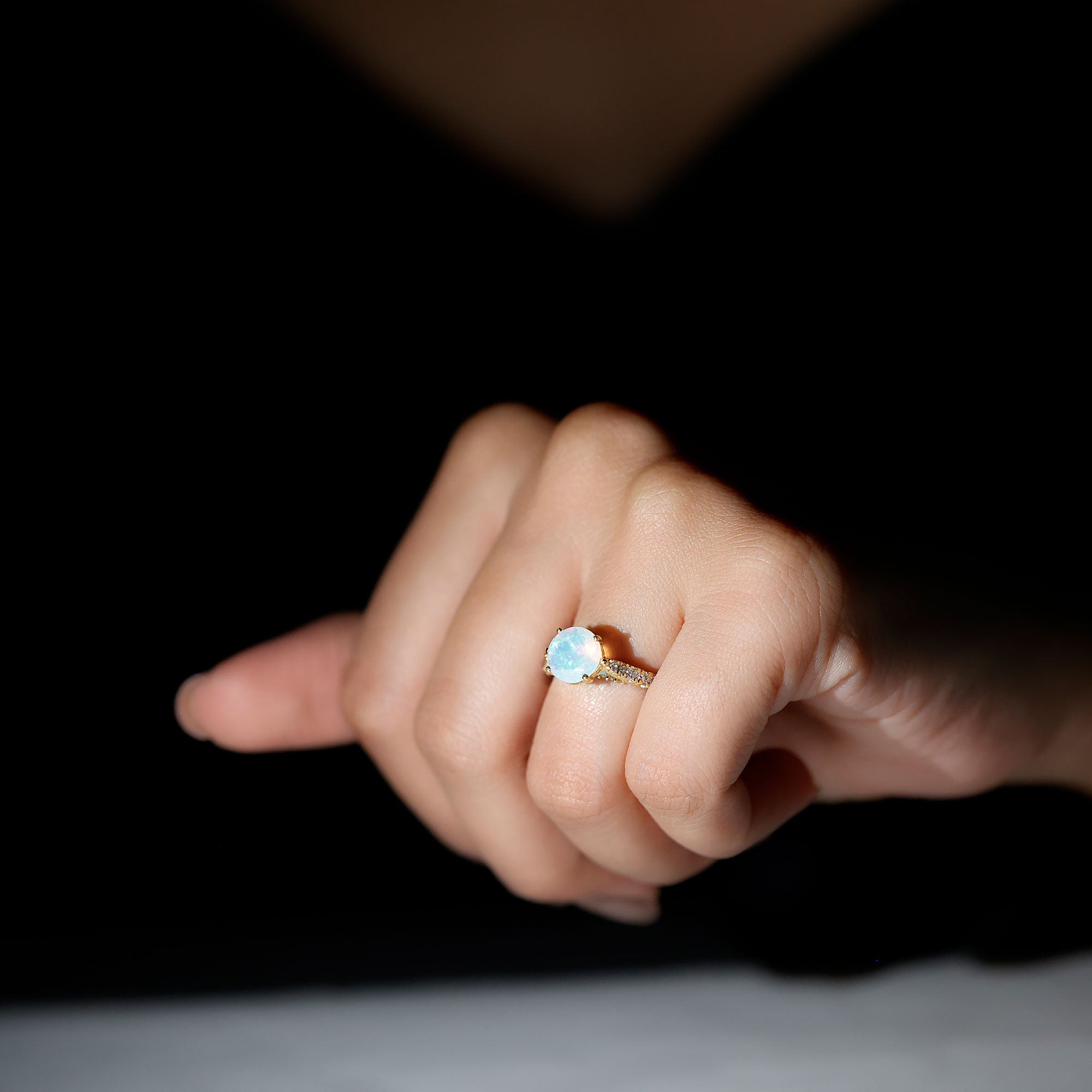 Natural 2 Carat Ethiopian Opal Diamond Engagement Ring with Side Stones AAA - Rosec Jewels