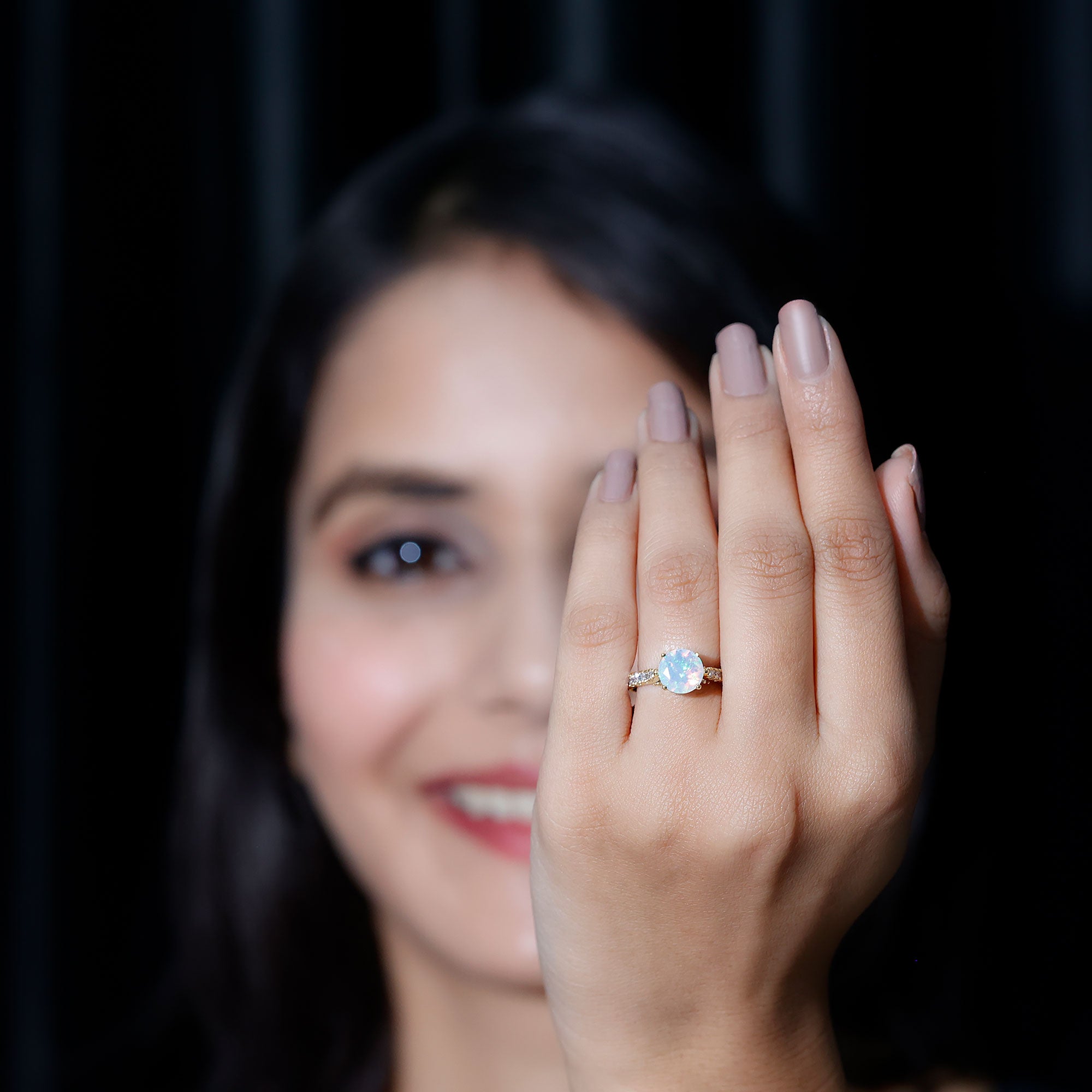 Natural 2 Carat Ethiopian Opal Diamond Engagement Ring with Side Stones AAA - Rosec Jewels