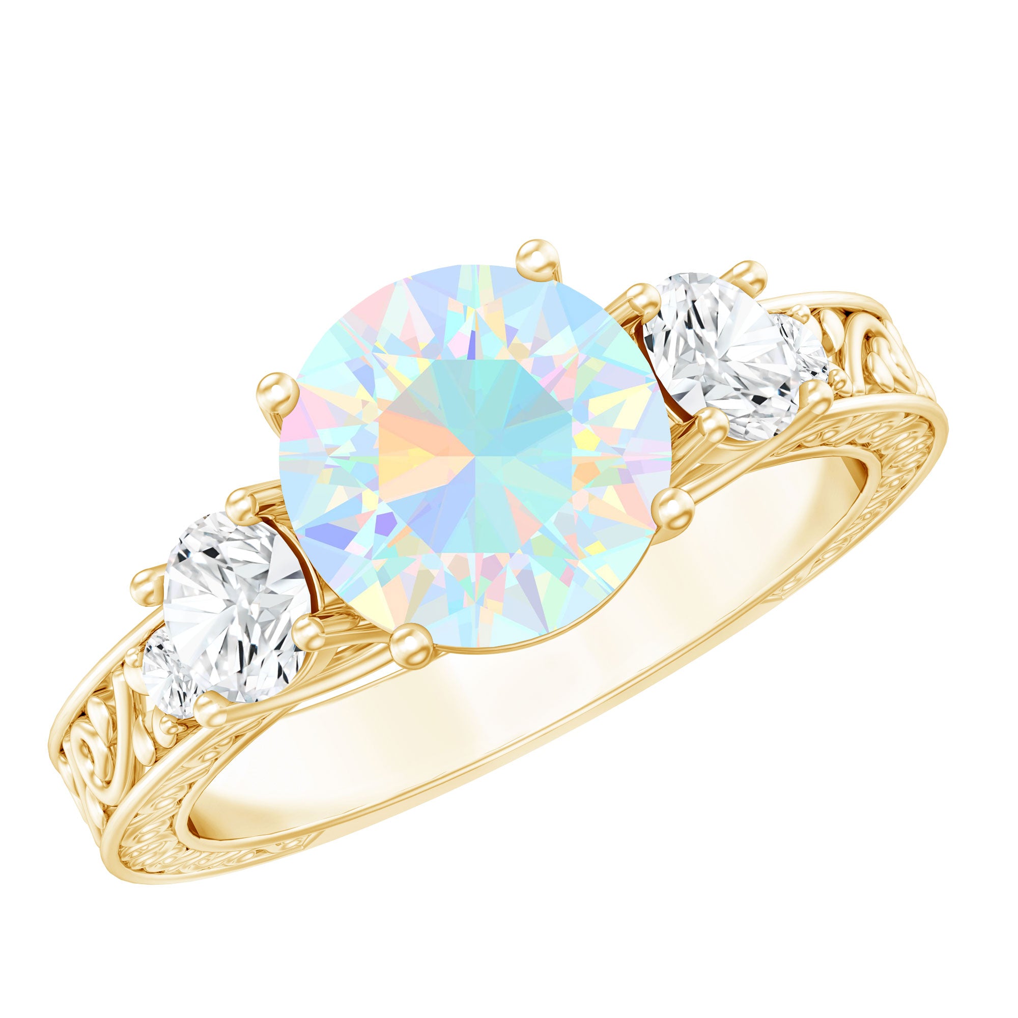 Certified Real Ethiopian Opal 3 Stone Engagement Ring With Certificate AAA - Rosec Jewels
