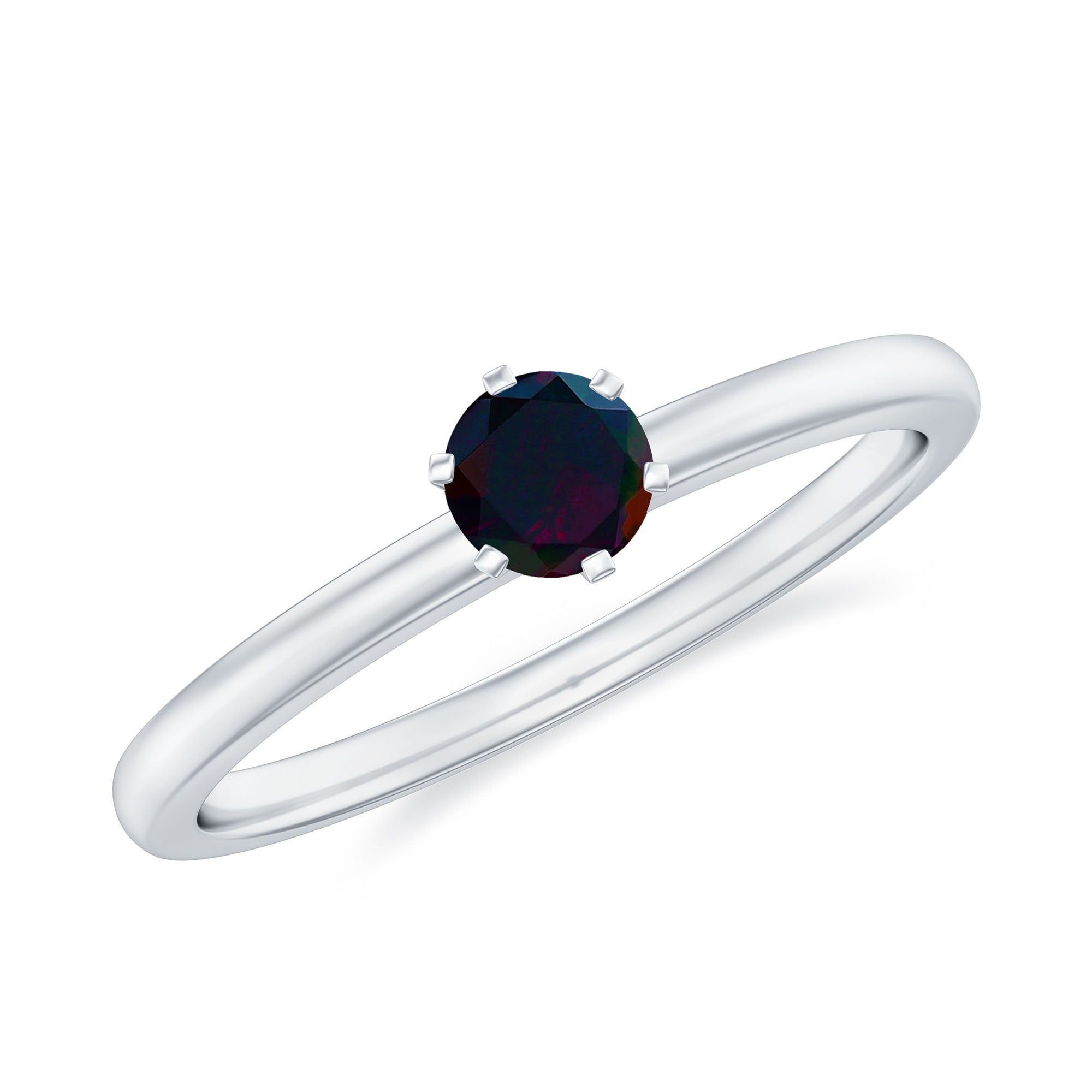 5MM Round Black Opal Solitaire Promise Ring
