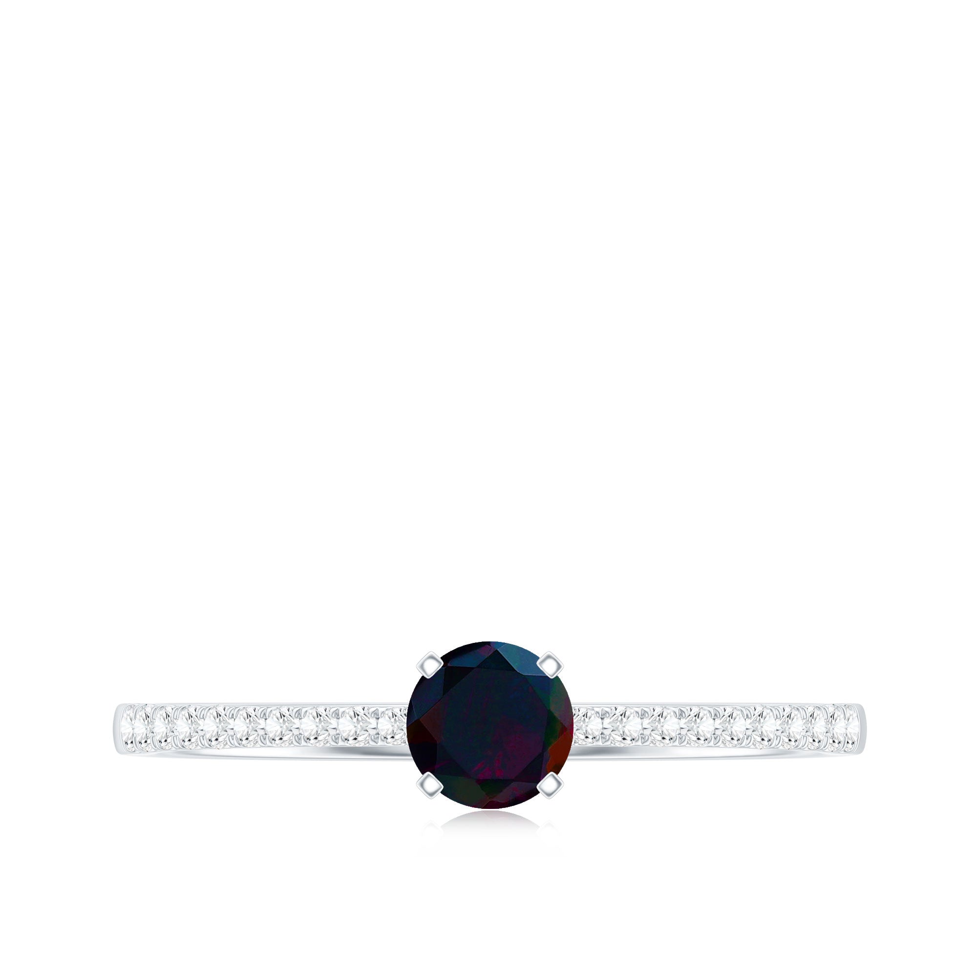 0.4 Carat Round Black Opal Solitaire Engagement Ring with Diamond AAA - Rosec Jewels