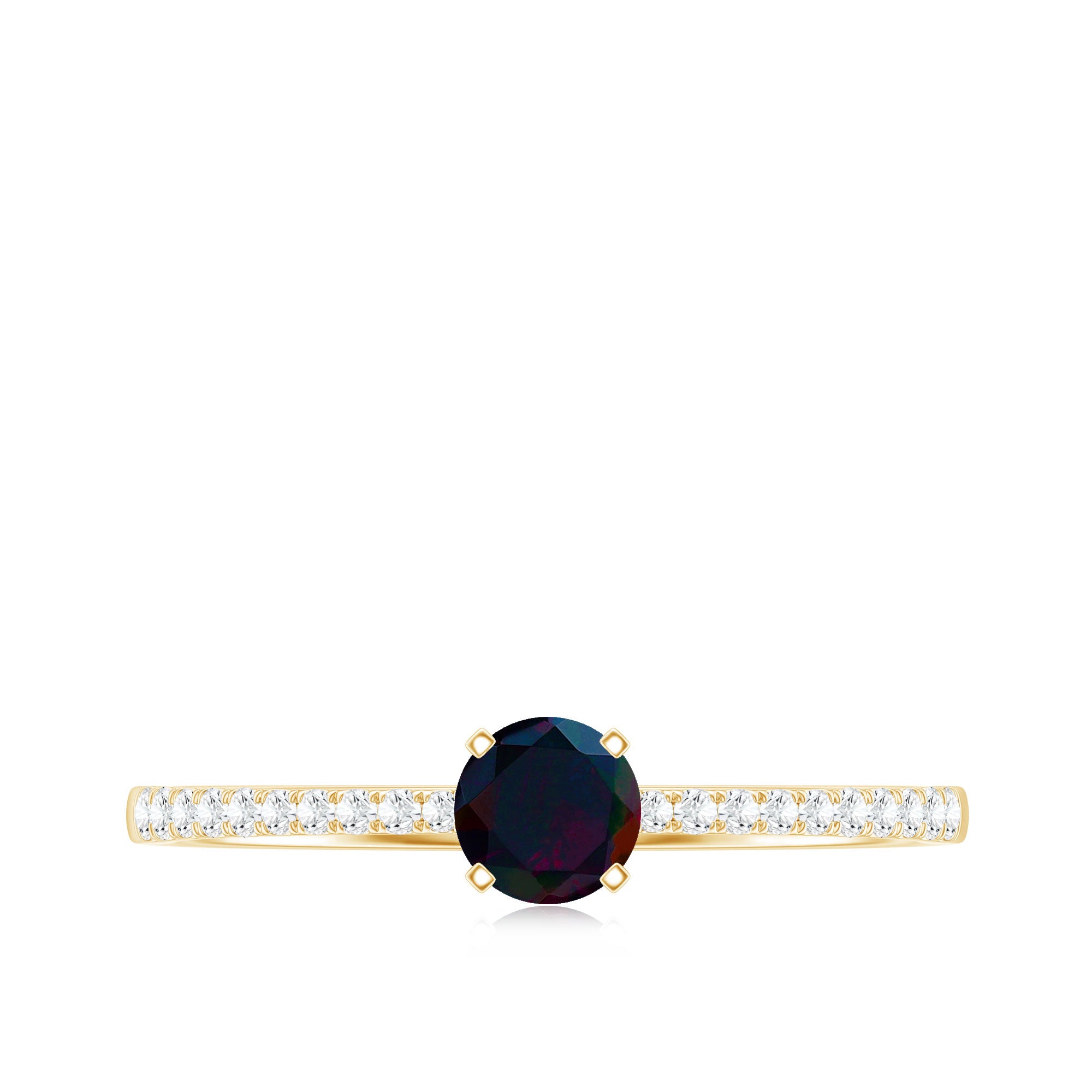 0.4 Carat Round Black Opal Solitaire Engagement Ring with Diamond AAA - Rosec Jewels