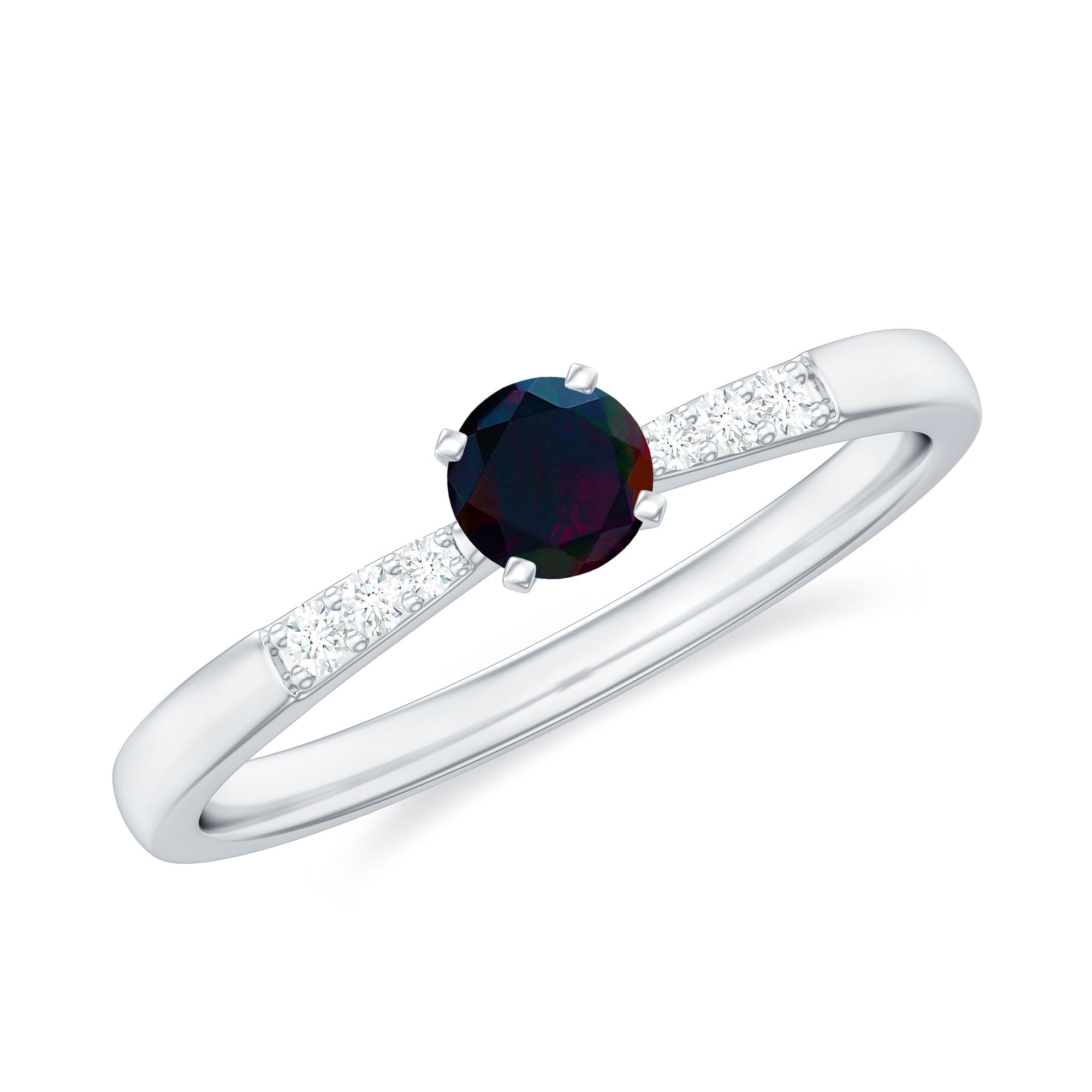 Black Opal Promise Ring with Diamond Side Stones