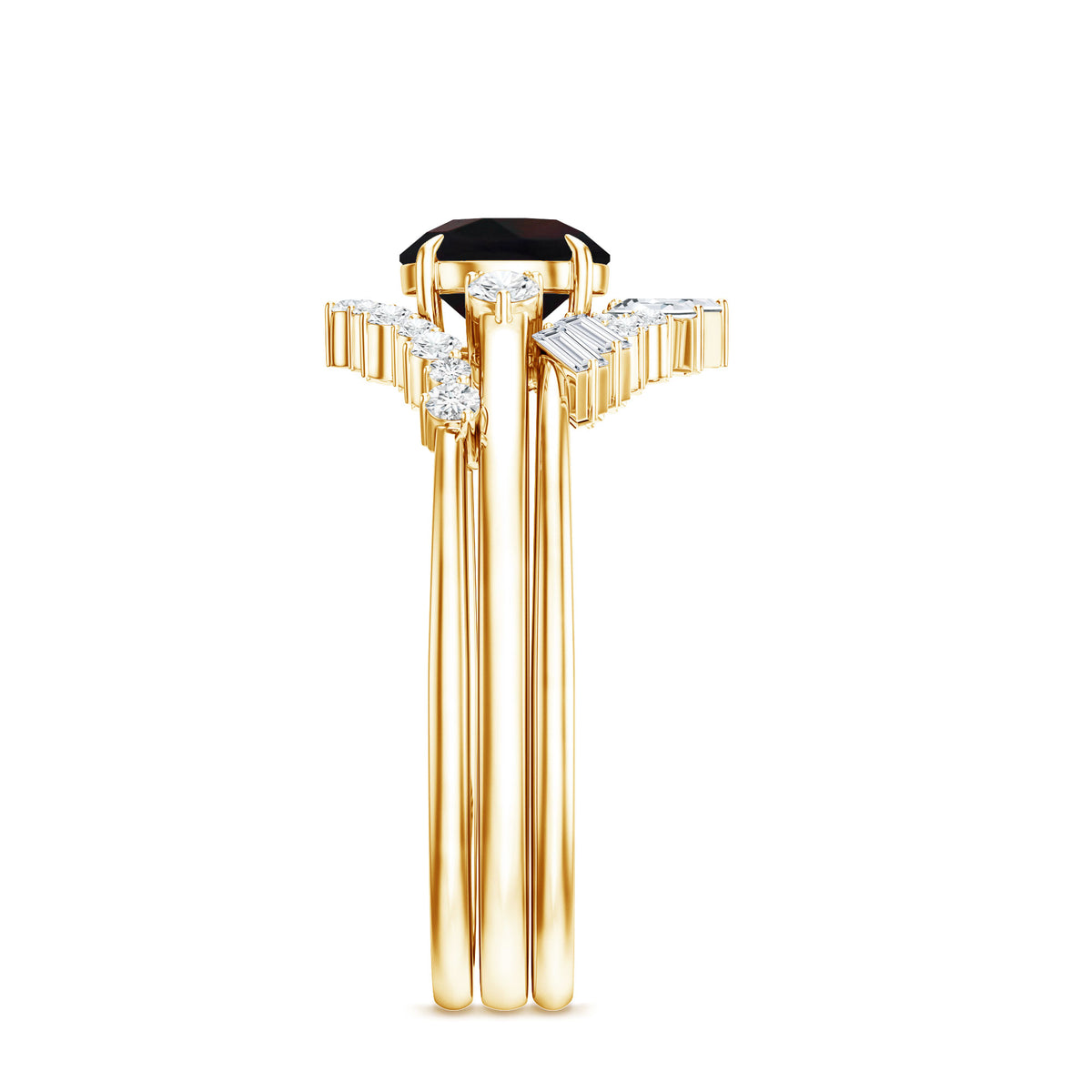 Black Opal Designer Trio Wedding Ring Set with Diamond AAA - Rosec Jewels