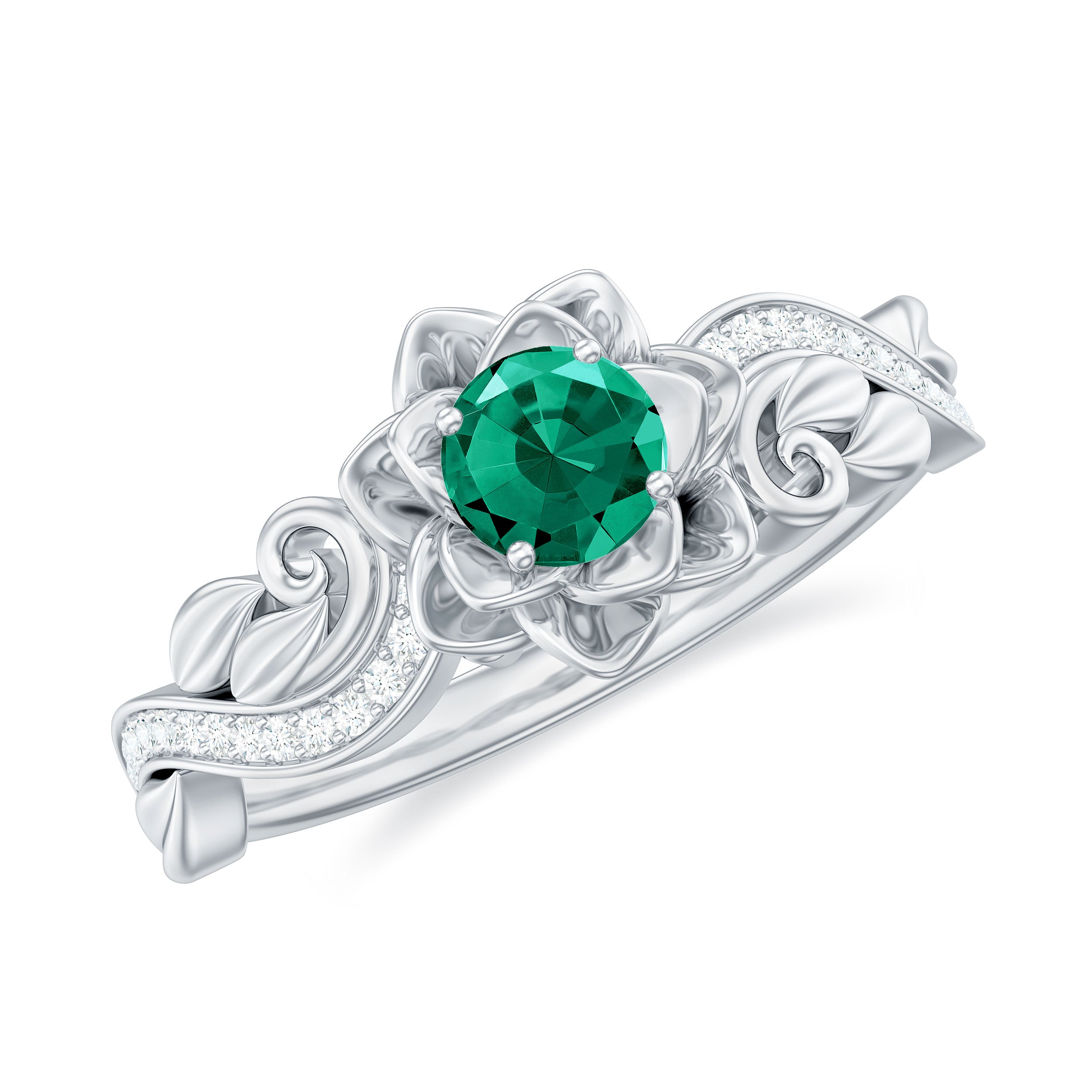 Lab Grown Emerald Flower Engagement Ring with Certificate