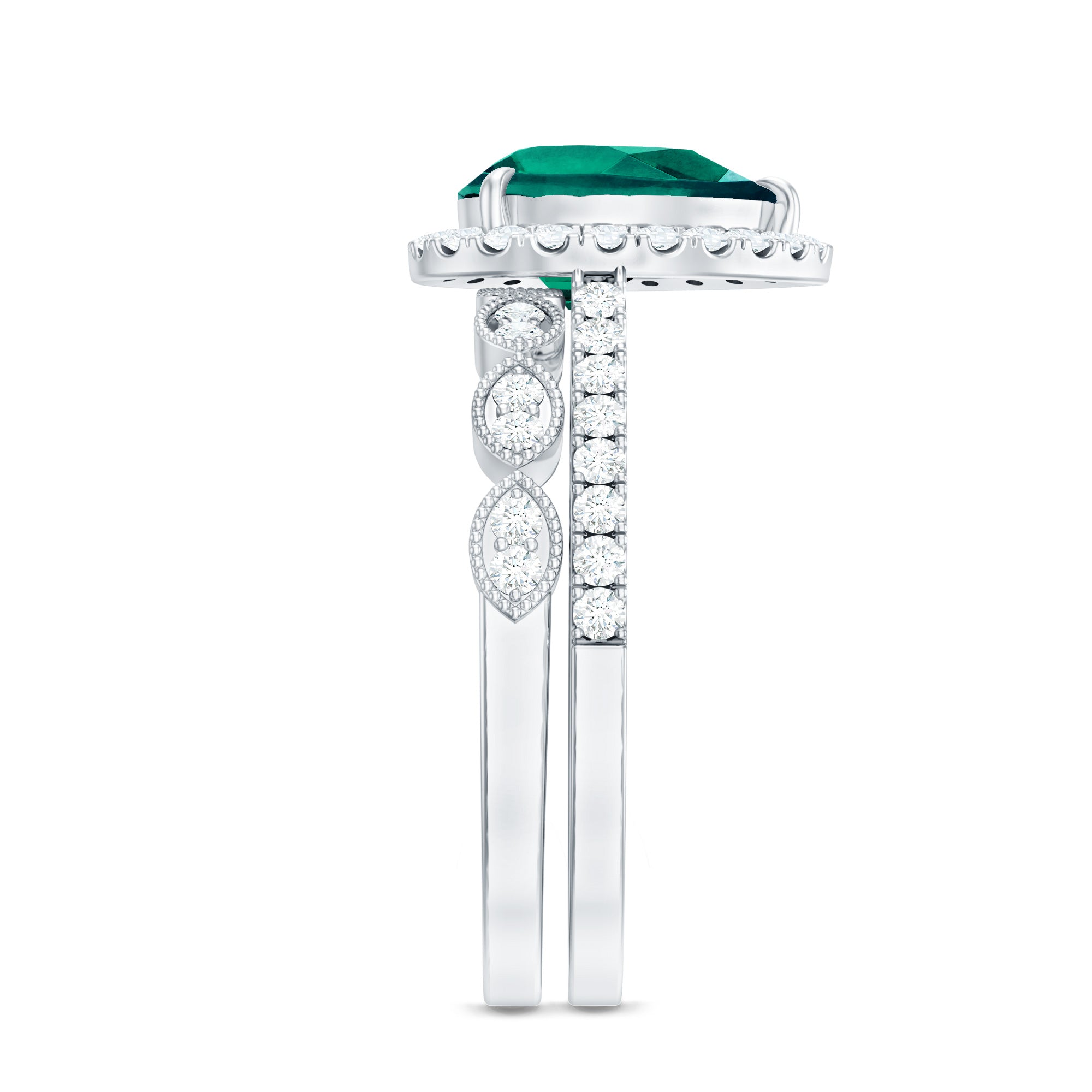 Designer Lab Grown Emerald Diamond Teardrop Engagement Ring with Wedding Band AAAA - Rosec Jewels
