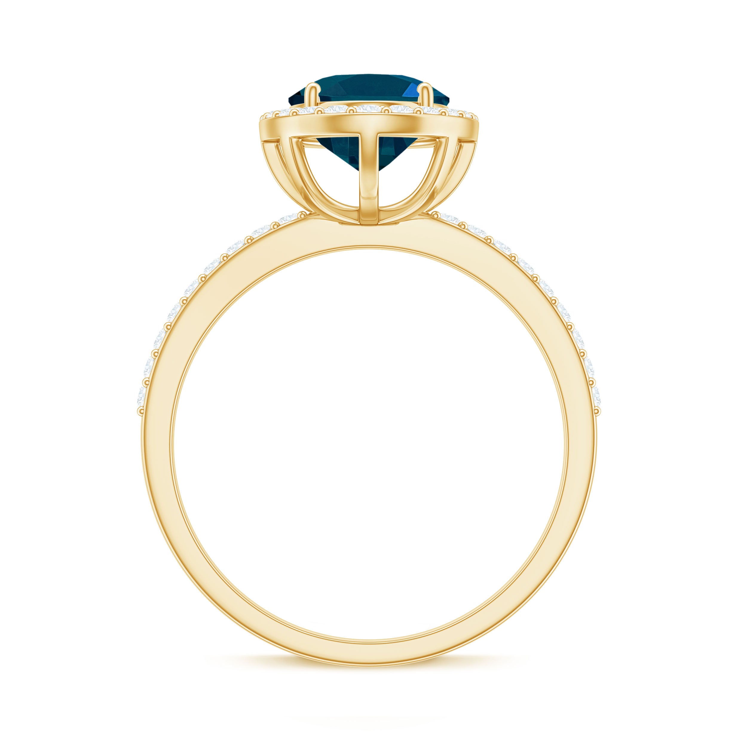 Classic London Blue Topaz Oval Engagement Ring with Diamond Halo AAA - Rosec Jewels