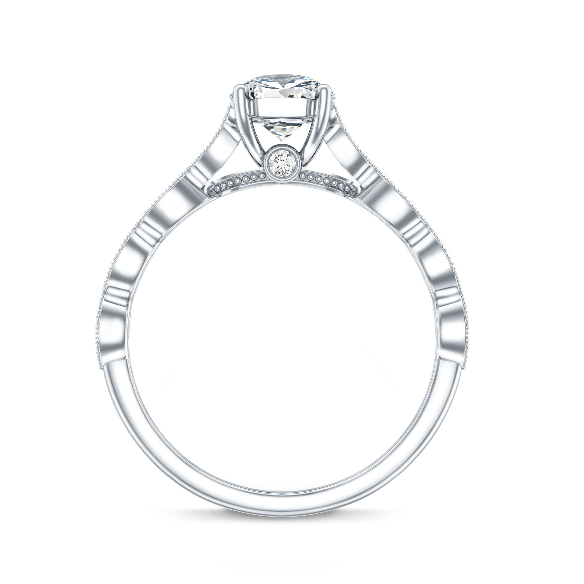 Pear Shape Lab Grown Diamond Scalloped Solitaire Ring Lab - ( EF-VS ) - Rosec Jewels