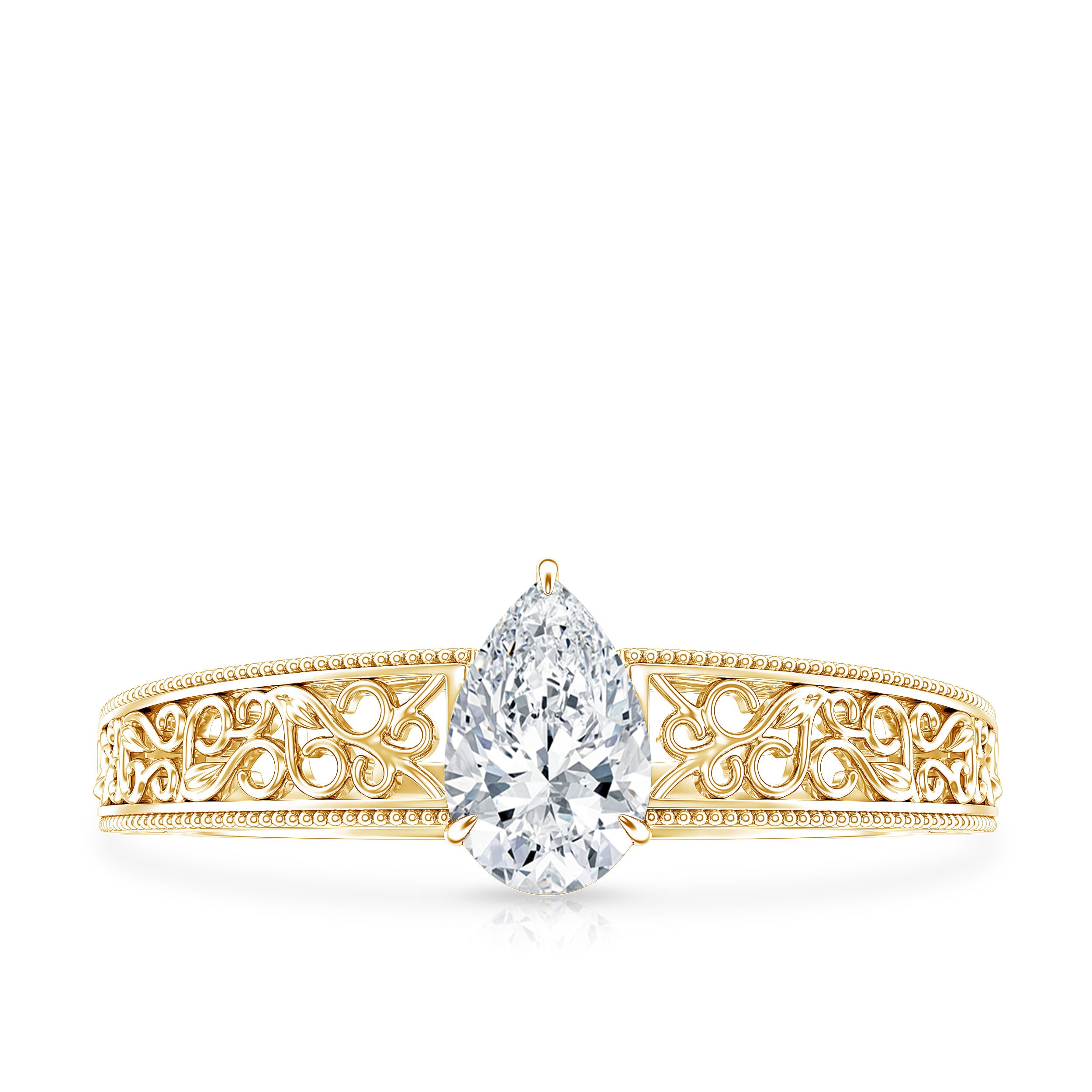 Pear Shape Lab Grown Diamond Vintage Inspired Solitaire Ring Lab - ( EF-VS ) - Rosec Jewels
