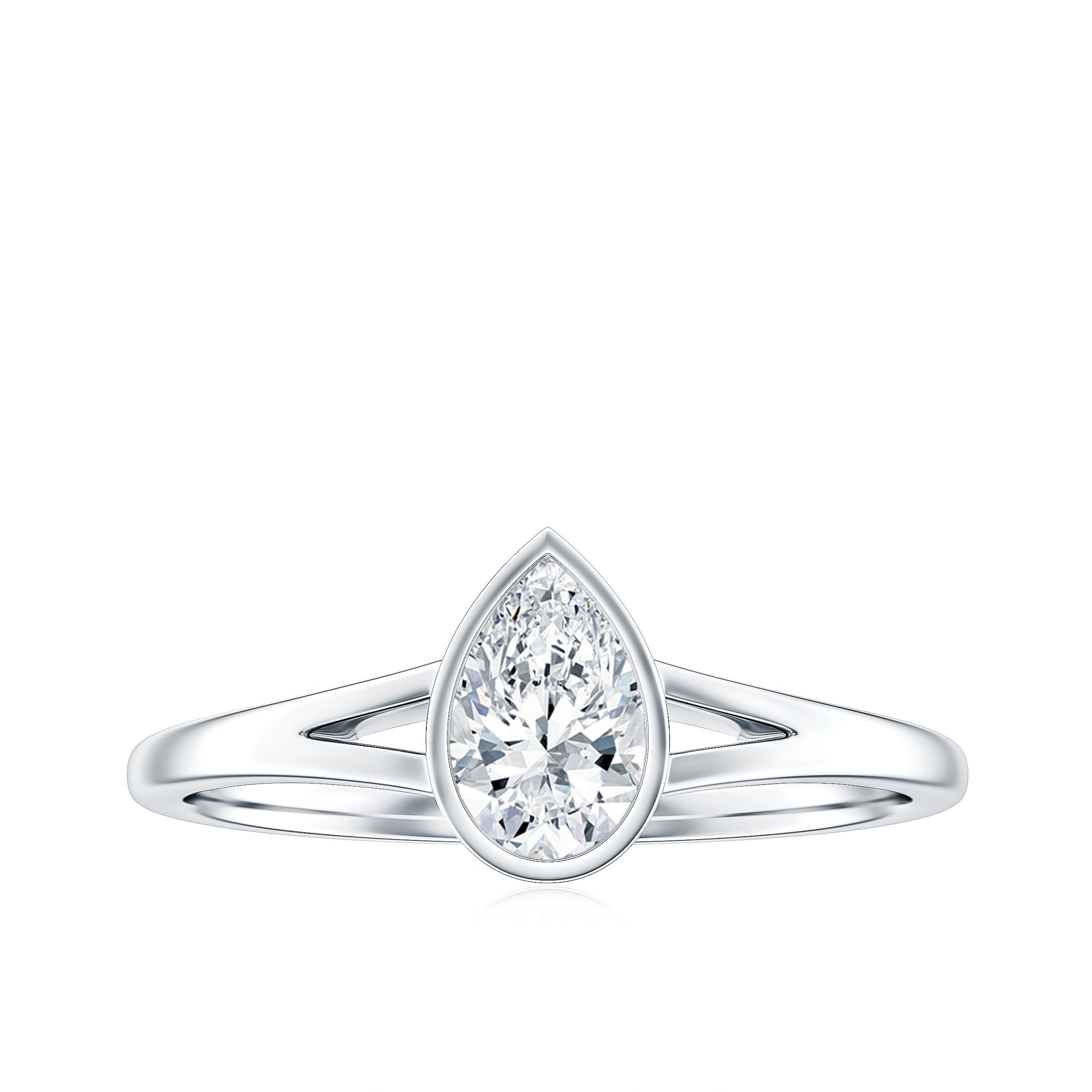 Pear Cut Lab Grown Diamond Solitaire Ring in Split Shank Lab - ( EF-VS ) - Rosec Jewels