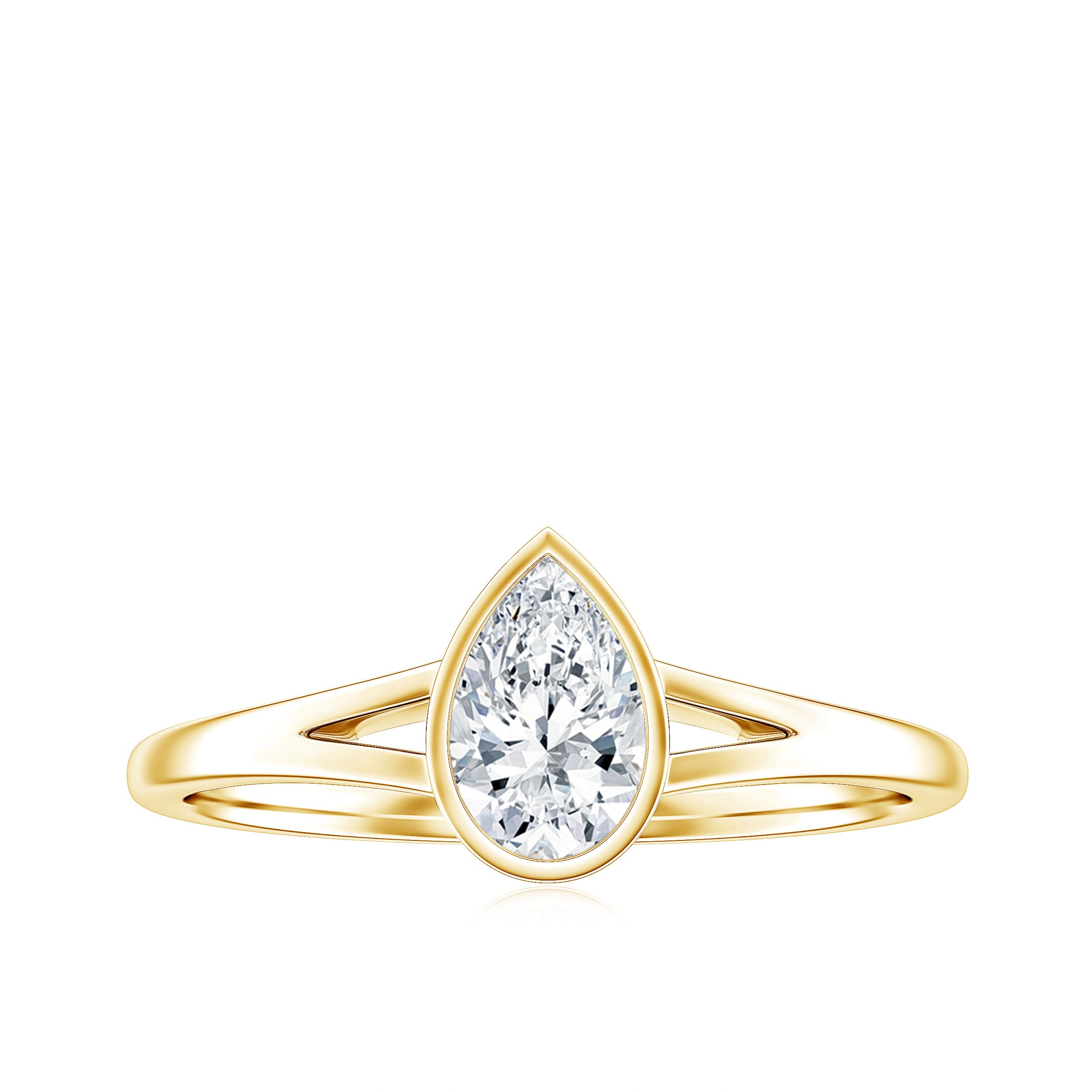 Pear Cut Lab Grown Diamond Solitaire Ring in Split Shank Lab - ( EF-VS ) - Rosec Jewels