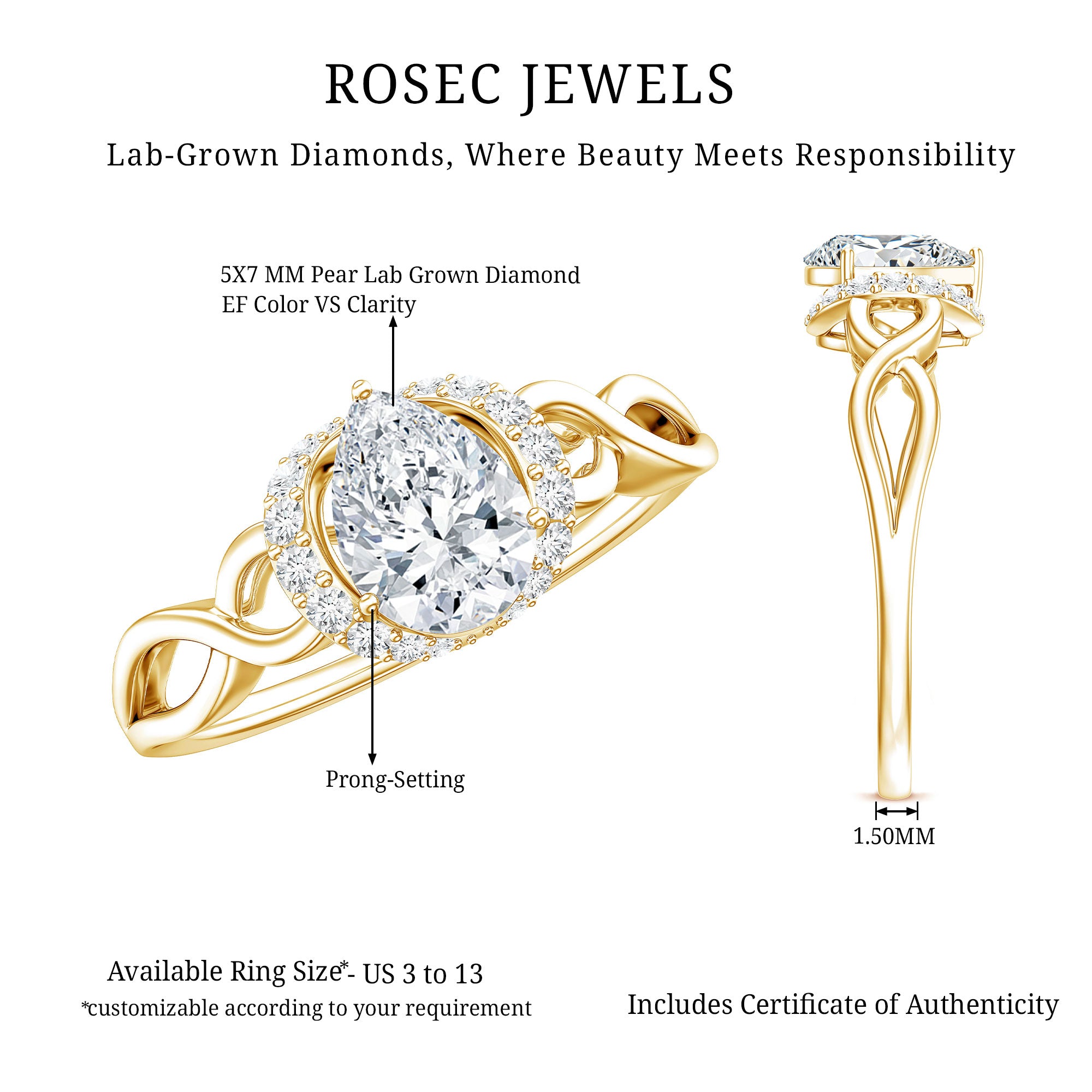 Lab Grown Diamond Collar Engagement Ring in Infinity Shank Lab - ( EF-VS ) - Rosec Jewels