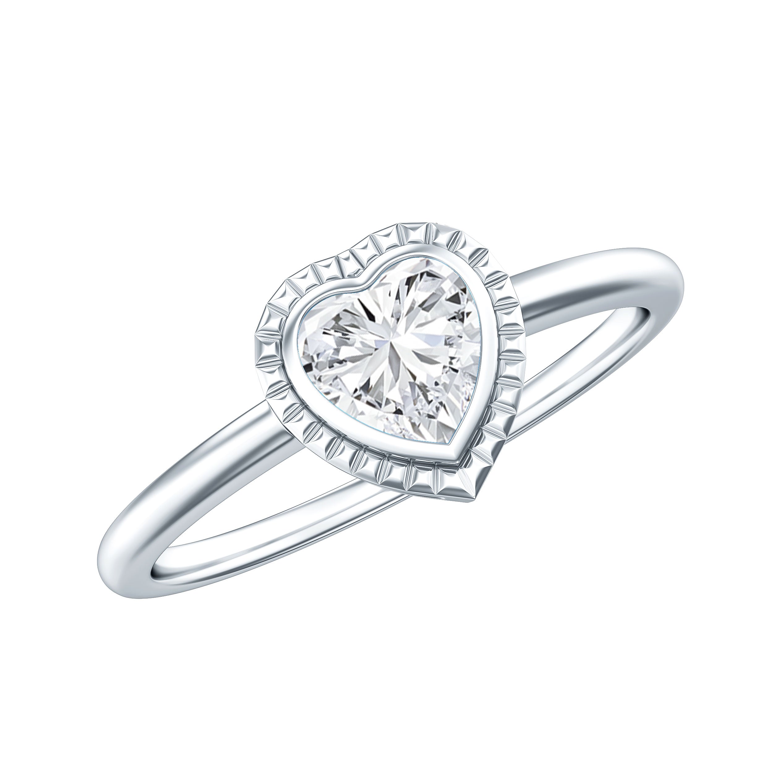 Lab Grown Diamond Heart Solitaire Ring with Engraved Details Lab - ( EF-VS ) - Rosec Jewels
