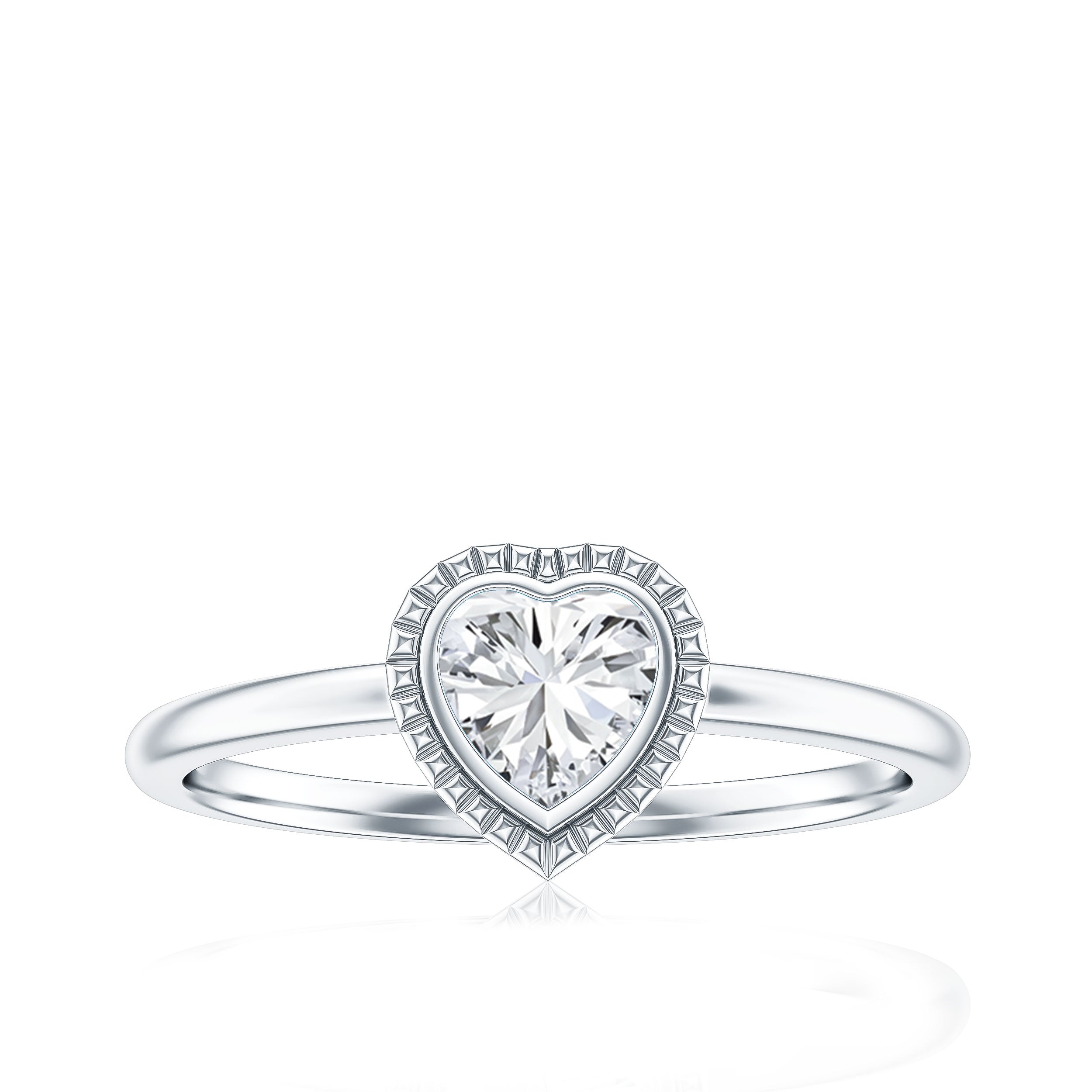 Lab Grown Diamond Heart Solitaire Ring with Engraved Details Lab - ( EF-VS ) - Rosec Jewels