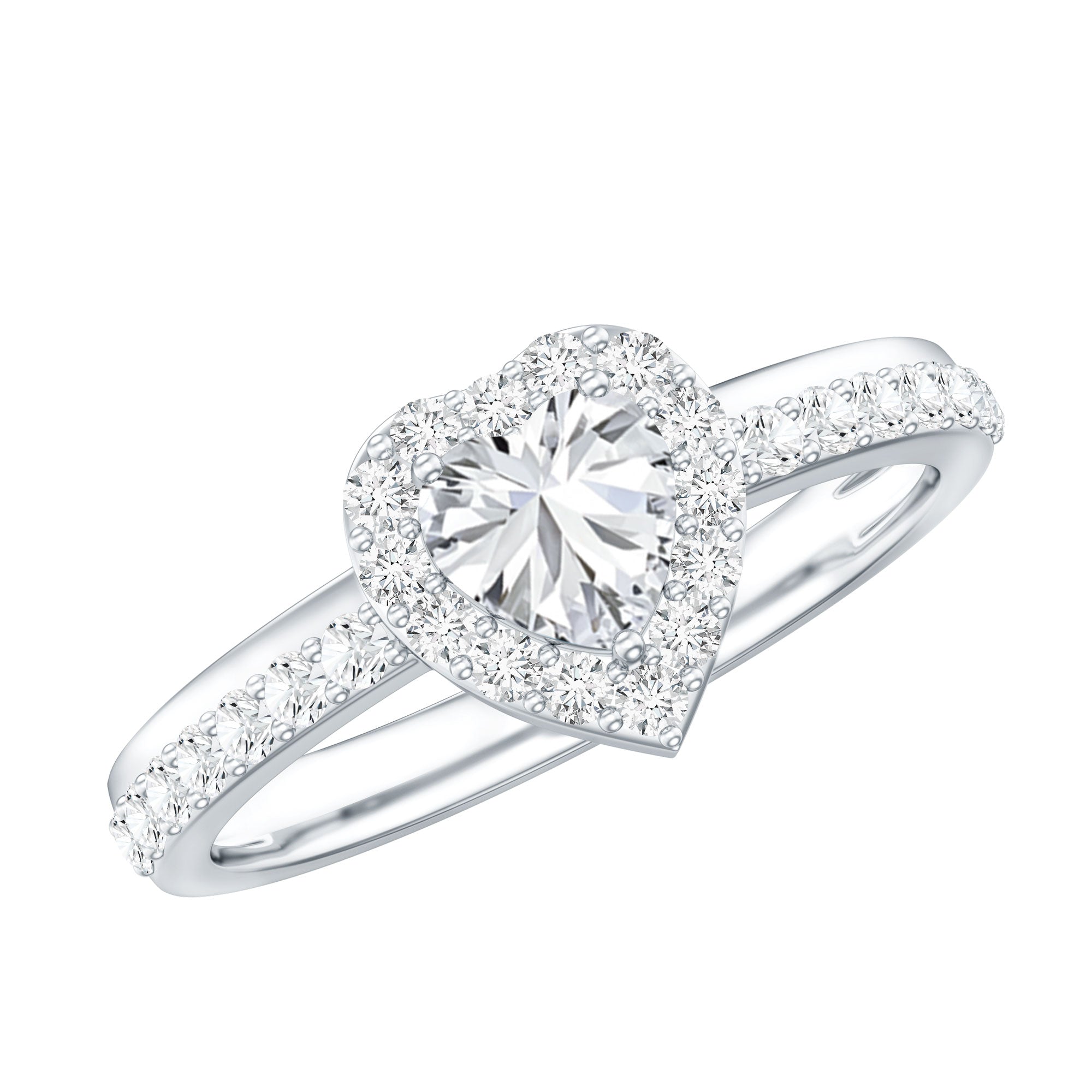 Heart Shape Lab Grown Diamond Engagement Ring with Halo Lab - ( EF-VS ) - Rosec Jewels