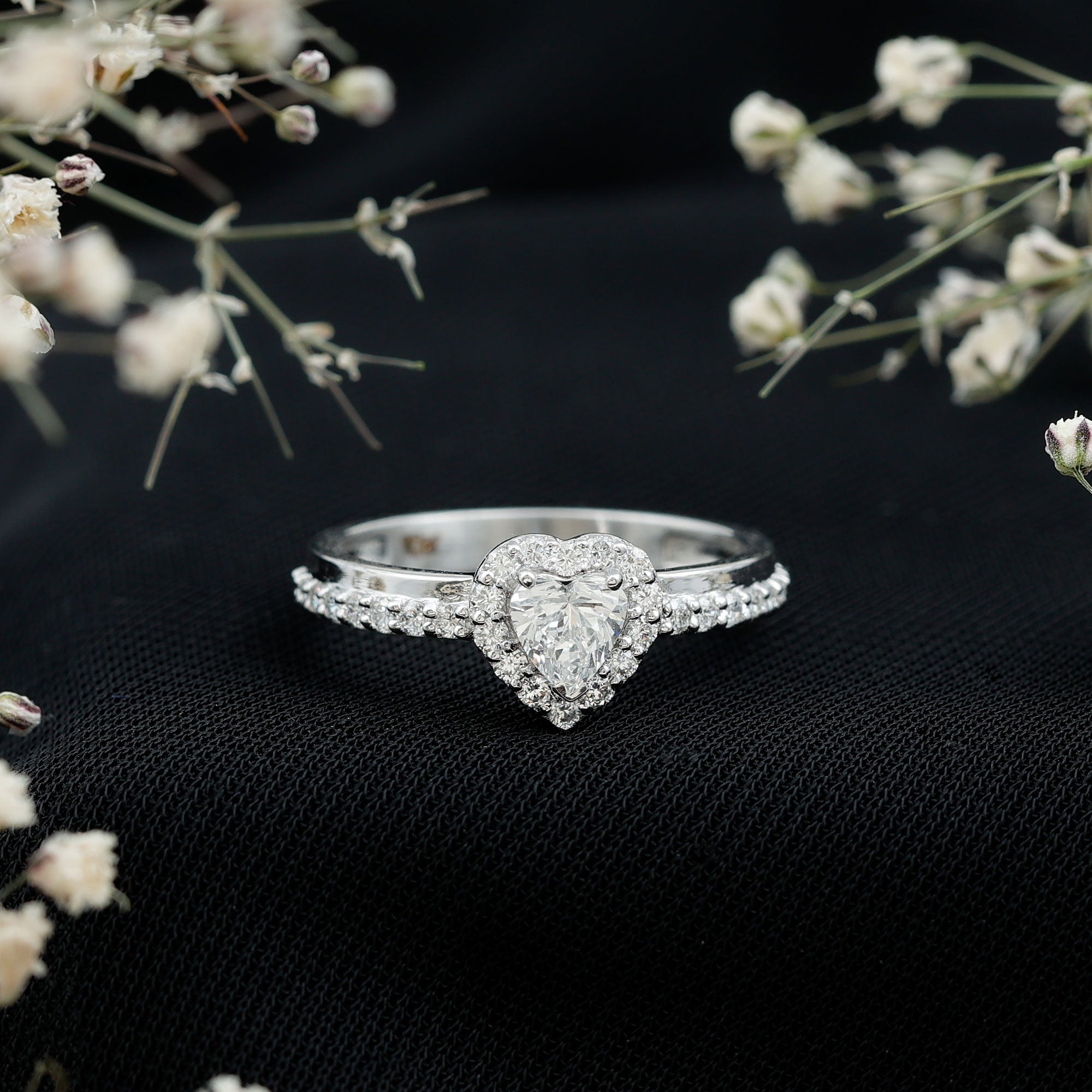 Heart Shape Lab Grown Diamond Engagement Ring with Halo Lab - ( EF-VS ) - Rosec Jewels