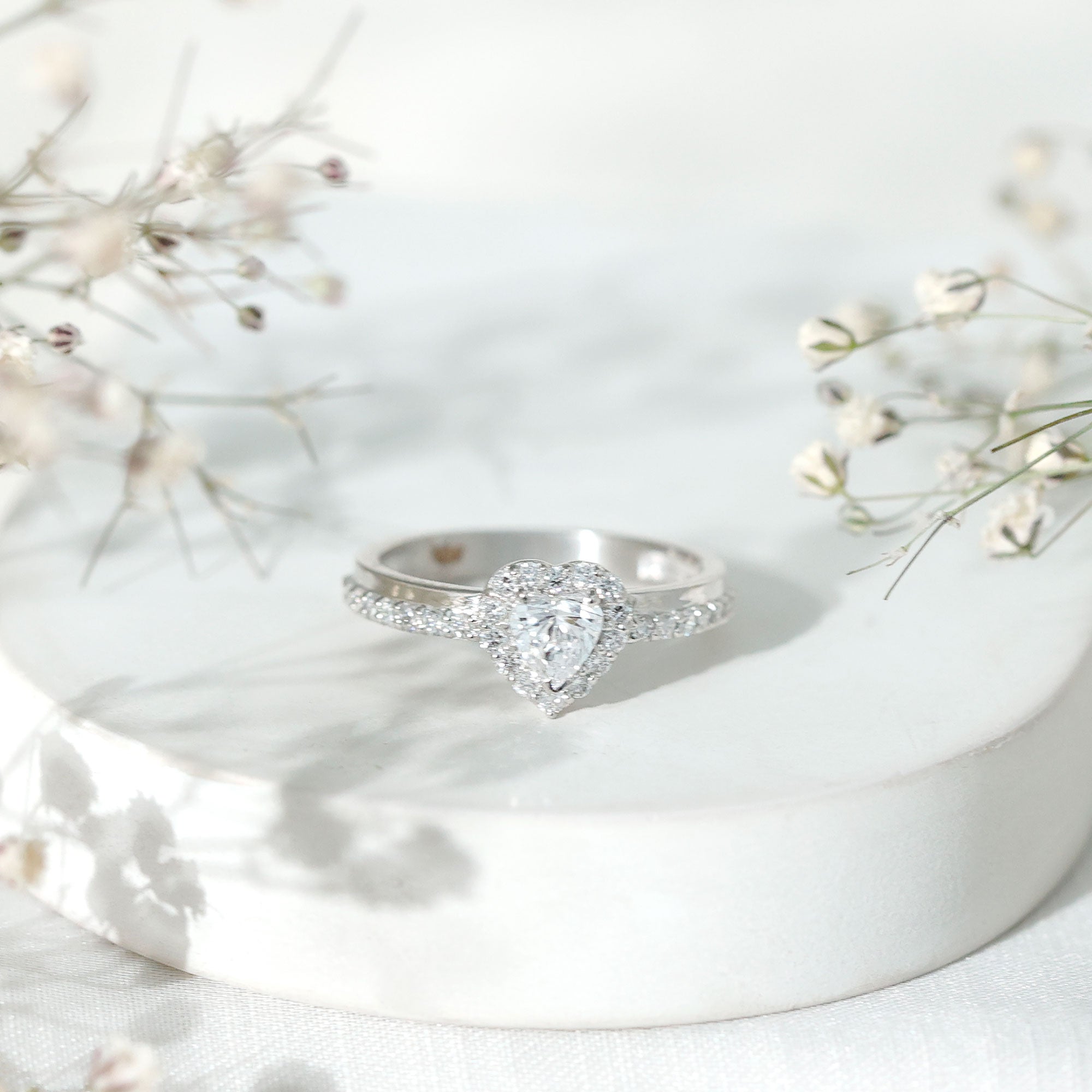 Heart Shape Lab Grown Diamond Engagement Ring with Halo Lab - ( EF-VS ) - Rosec Jewels