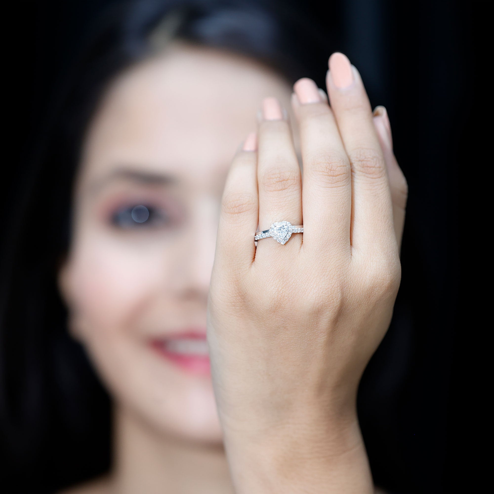 Heart Shape Lab Grown Diamond Engagement Ring with Halo Lab - ( EF-VS ) - Rosec Jewels