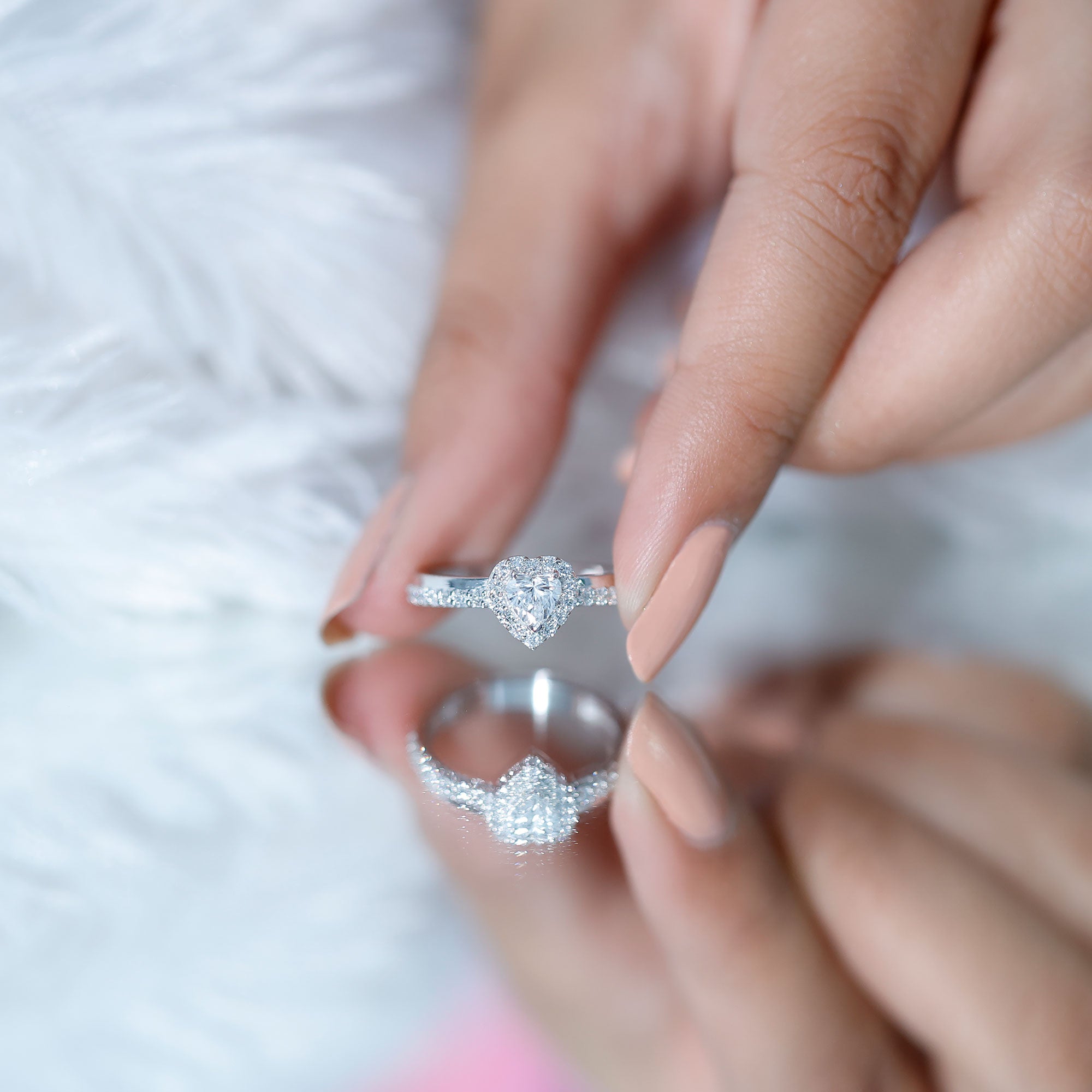 Heart Shape Lab Grown Diamond Engagement Ring with Halo Lab - ( EF-VS ) - Rosec Jewels