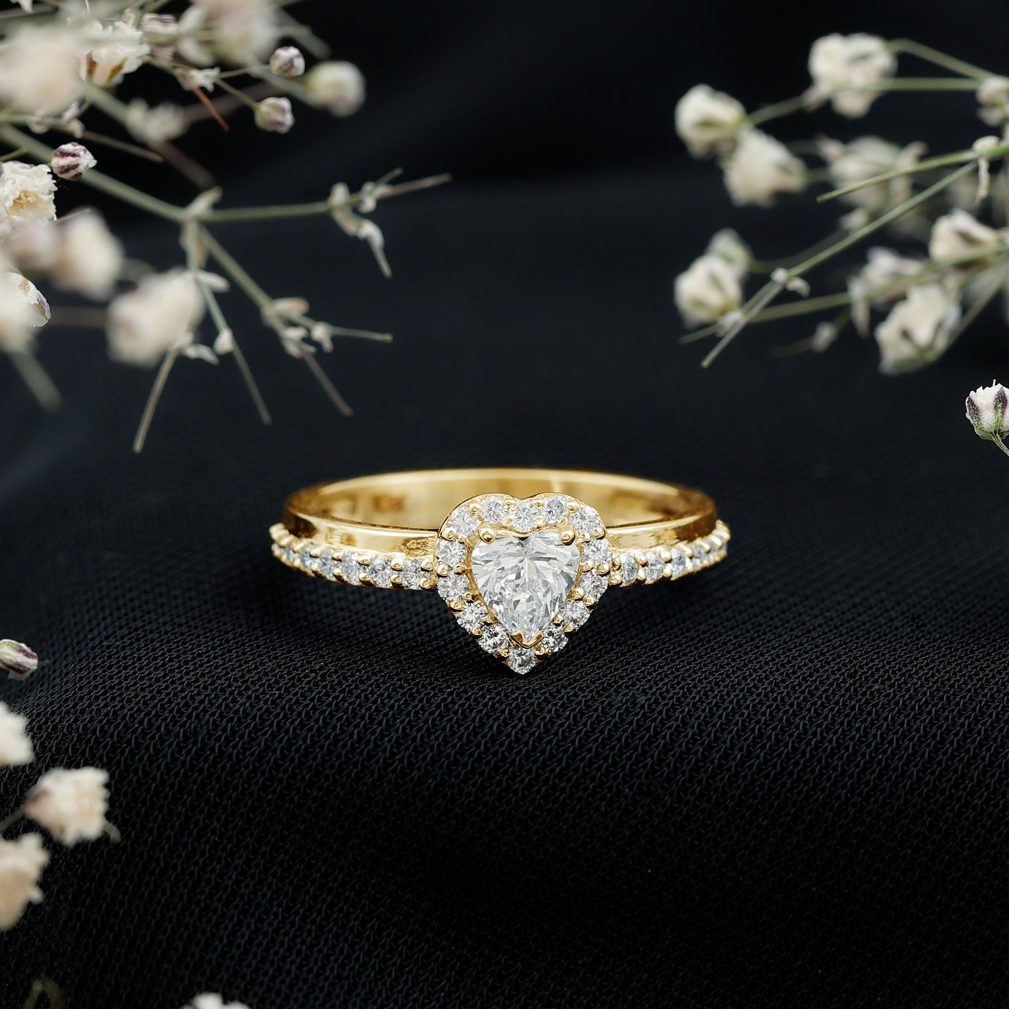 Heart Shape Lab Grown Diamond Engagement Ring with Halo Lab - ( EF-VS ) - Rosec Jewels
