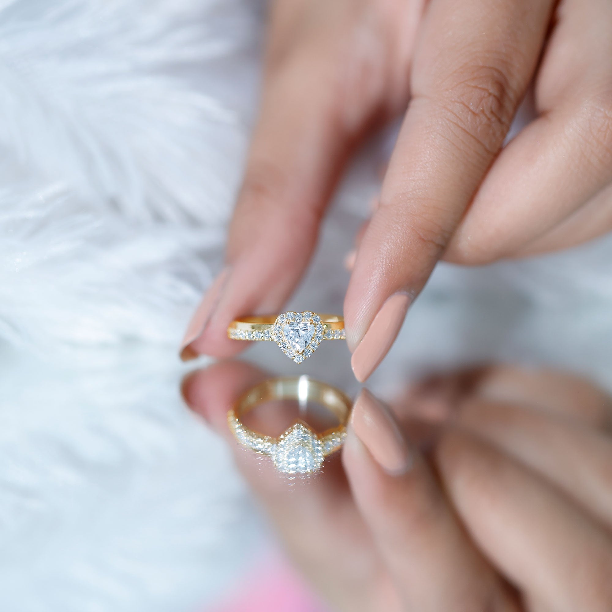 Heart Shape Lab Grown Diamond Engagement Ring with Halo Lab - ( EF-VS ) - Rosec Jewels