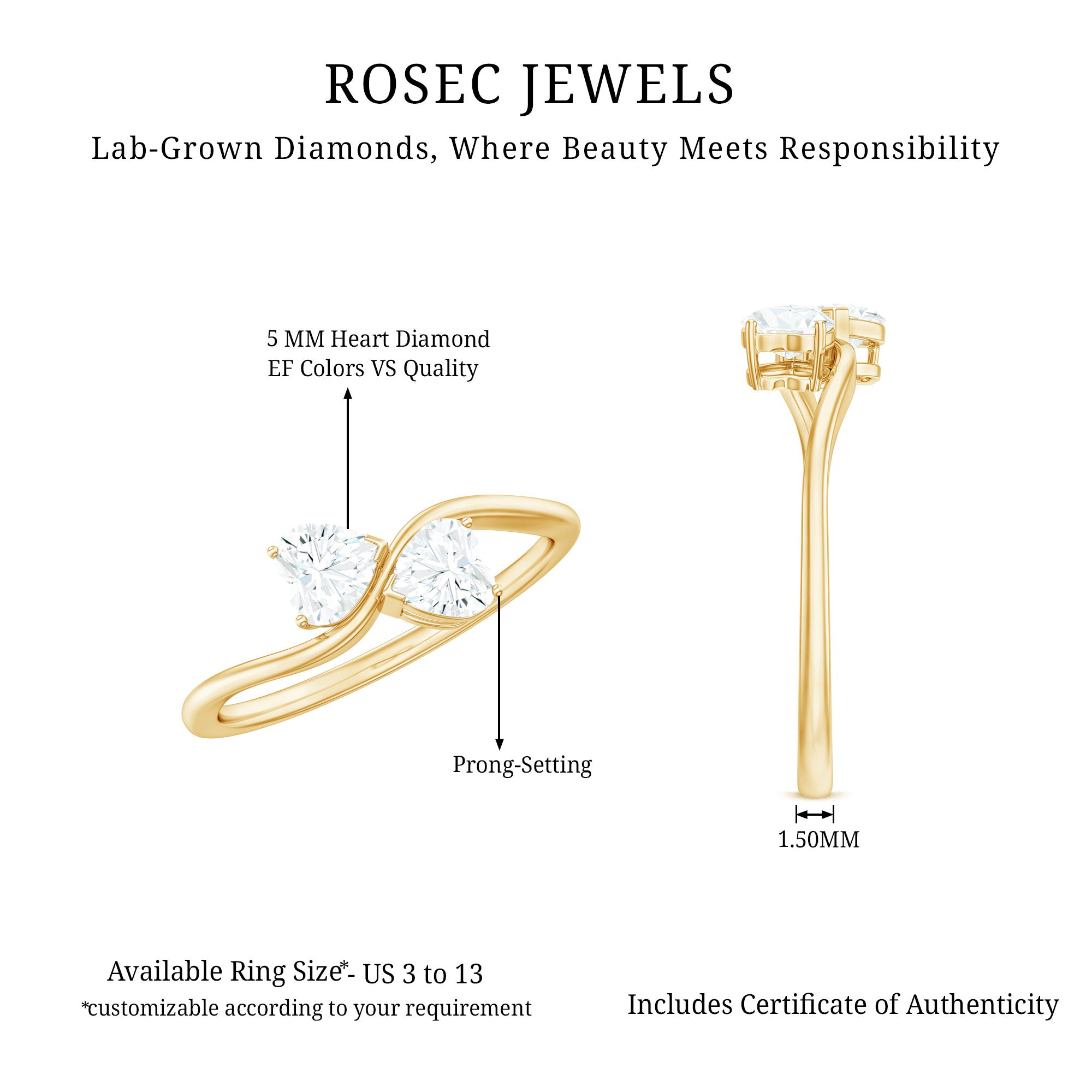 Heart Shape Lab Grown Diamond Toi Et Moi Promise Ring Lab - ( EF-VS ) - Rosec Jewels