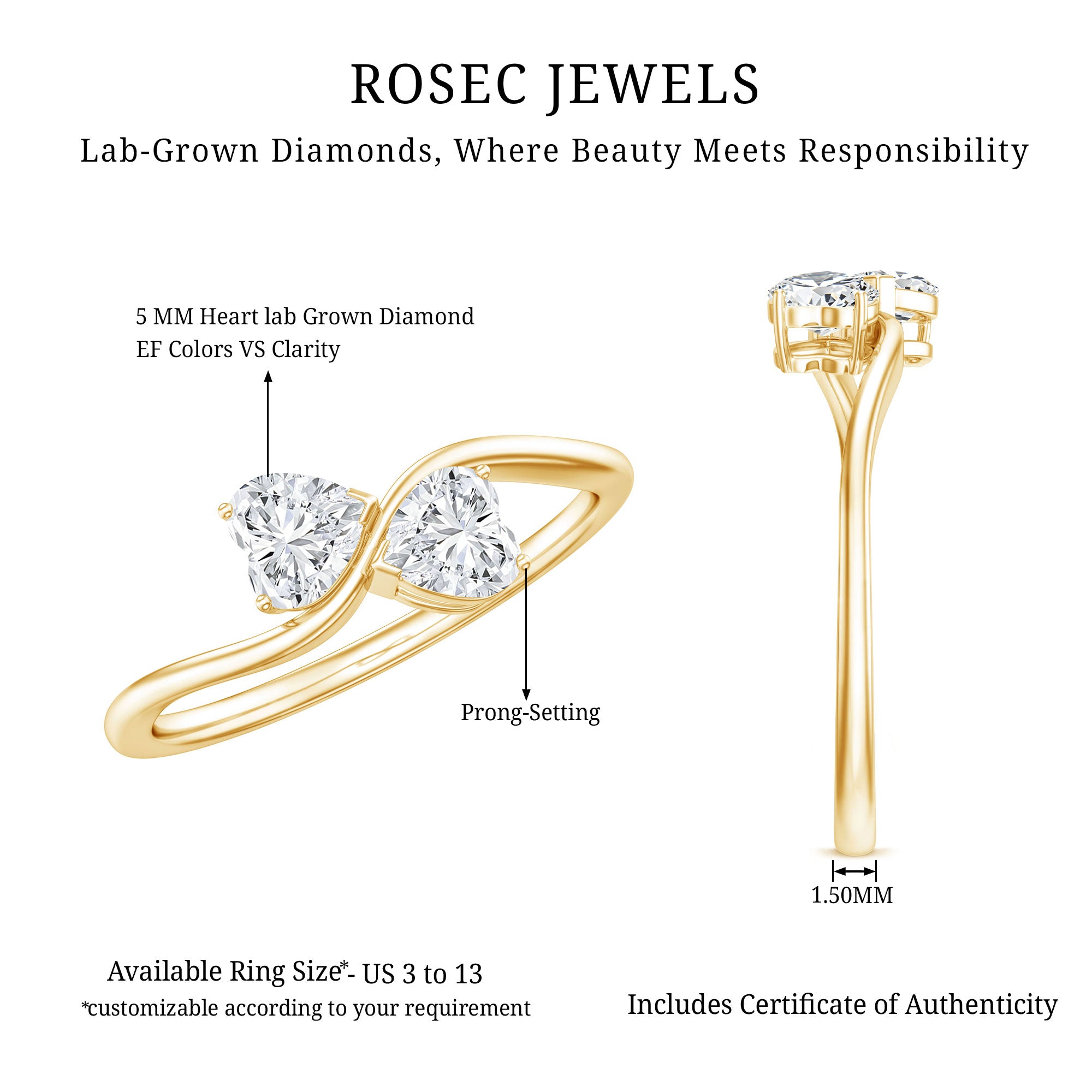 Heart Shape Lab Grown Diamond Toi Et Moi Promise Ring Lab - ( EF-VS ) - Rosec Jewels