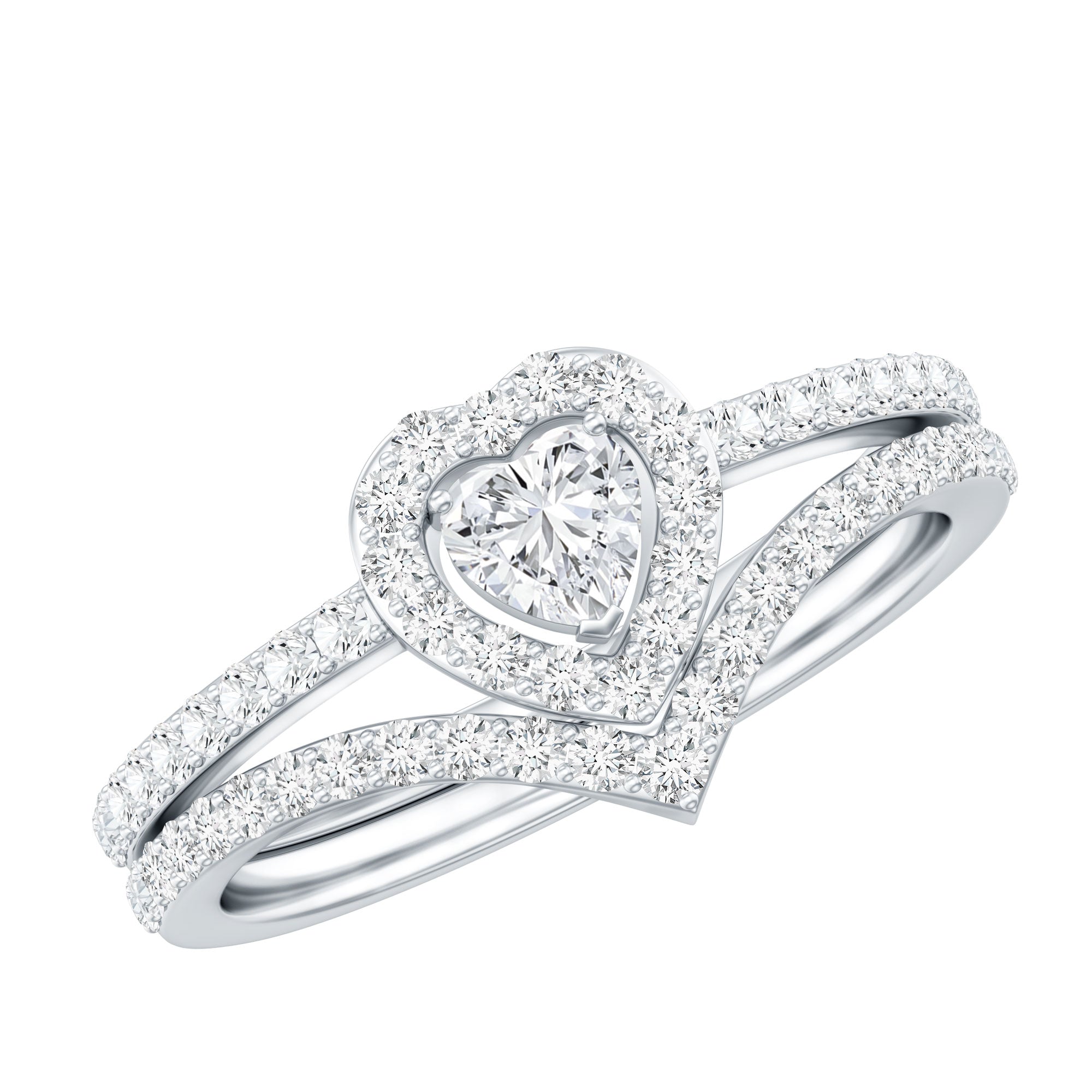 Heart Shape Lab Grown Diamond Bridal Ring Set Lab - ( EF-VS ) - Rosec Jewels