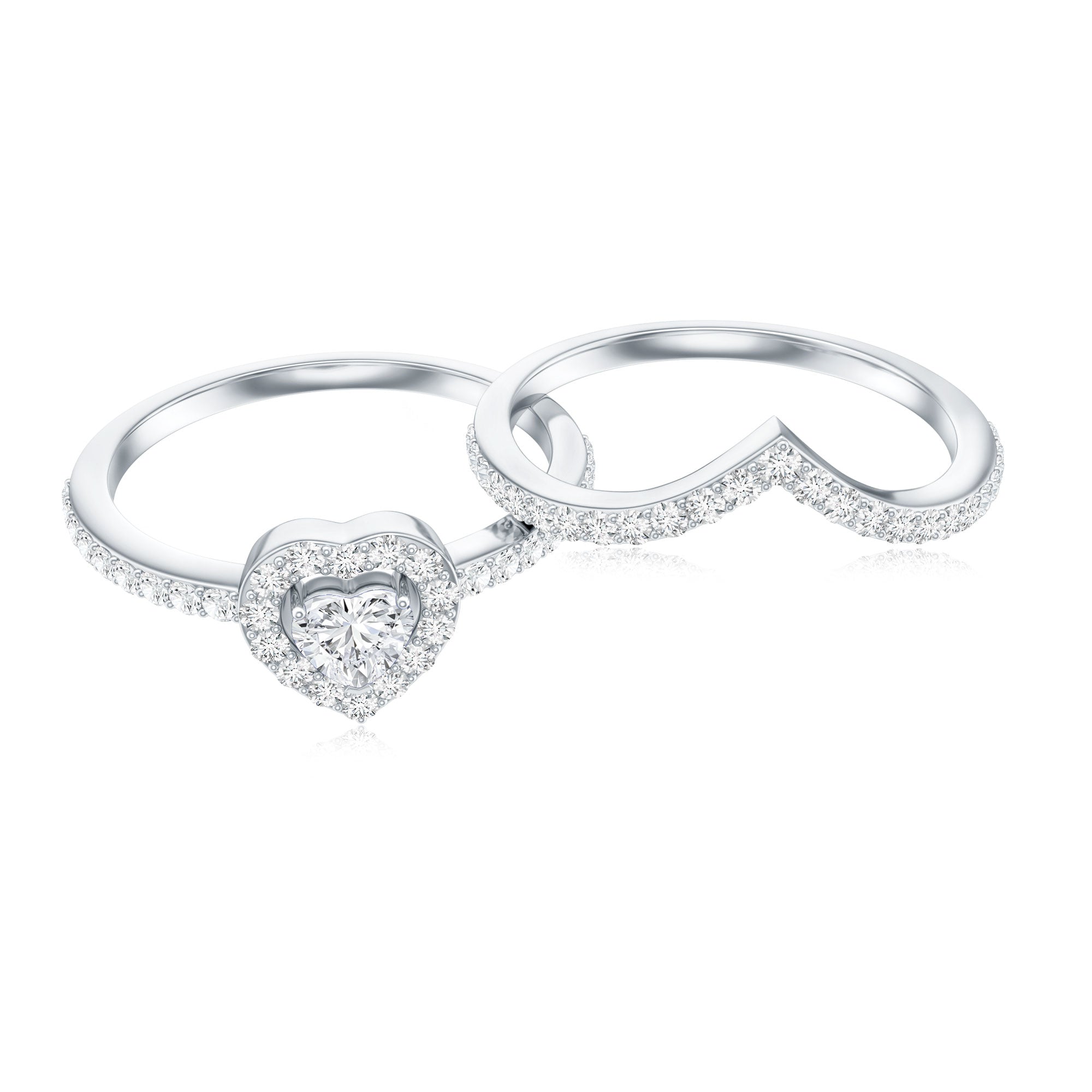 Heart Shape Lab Grown Diamond Bridal Ring Set Lab - ( EF-VS ) - Rosec Jewels
