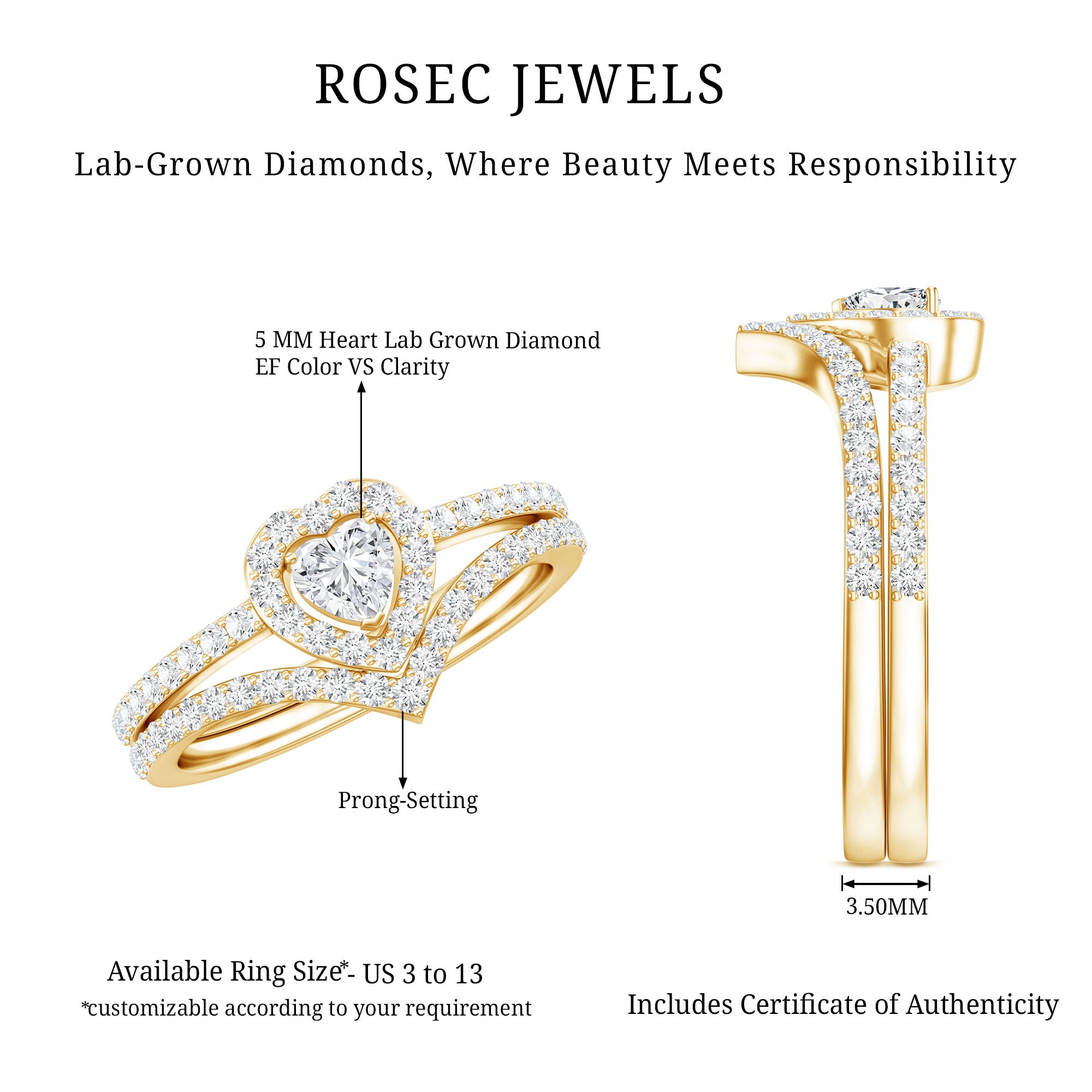Heart Shape Lab Grown Diamond Bridal Ring Set Lab - ( EF-VS ) - Rosec Jewels