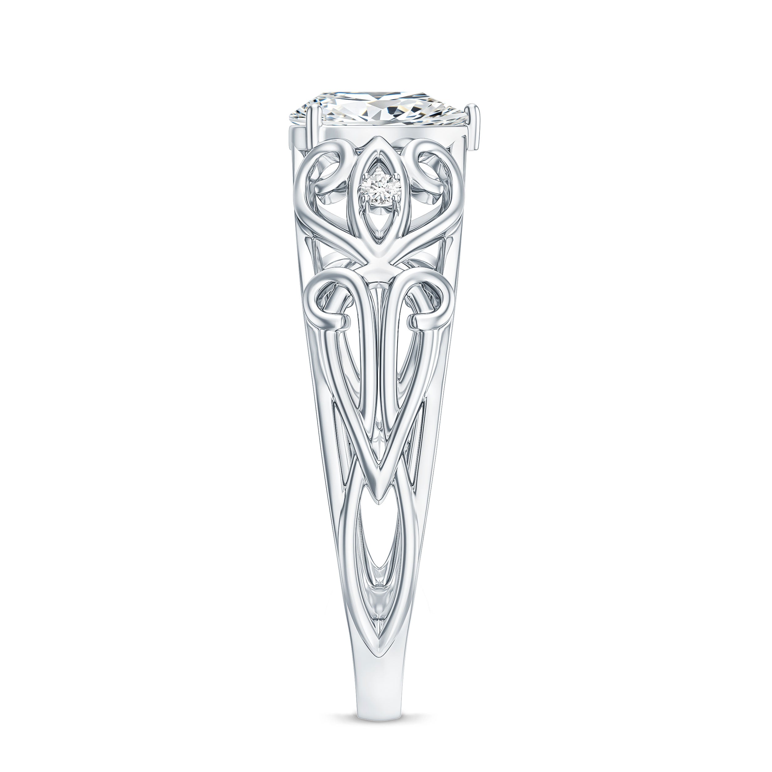 Pear Shaped Lab Created Diamond Solitaire Filigree Ring Lab - ( EF-VS ) - Rosec Jewels