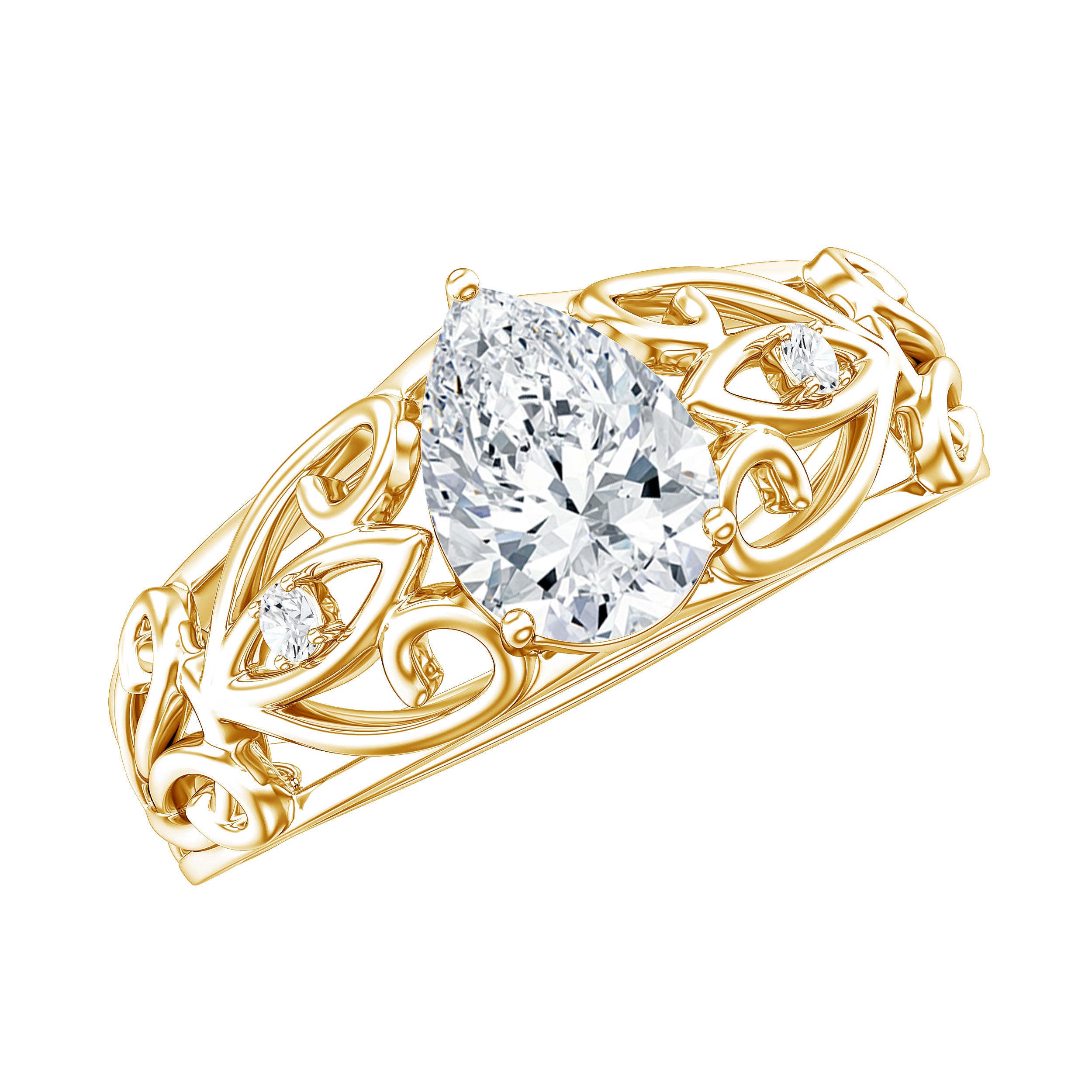 Pear Shaped Lab Created Diamond Solitaire Filigree Ring Lab - ( EF-VS ) - Rosec Jewels