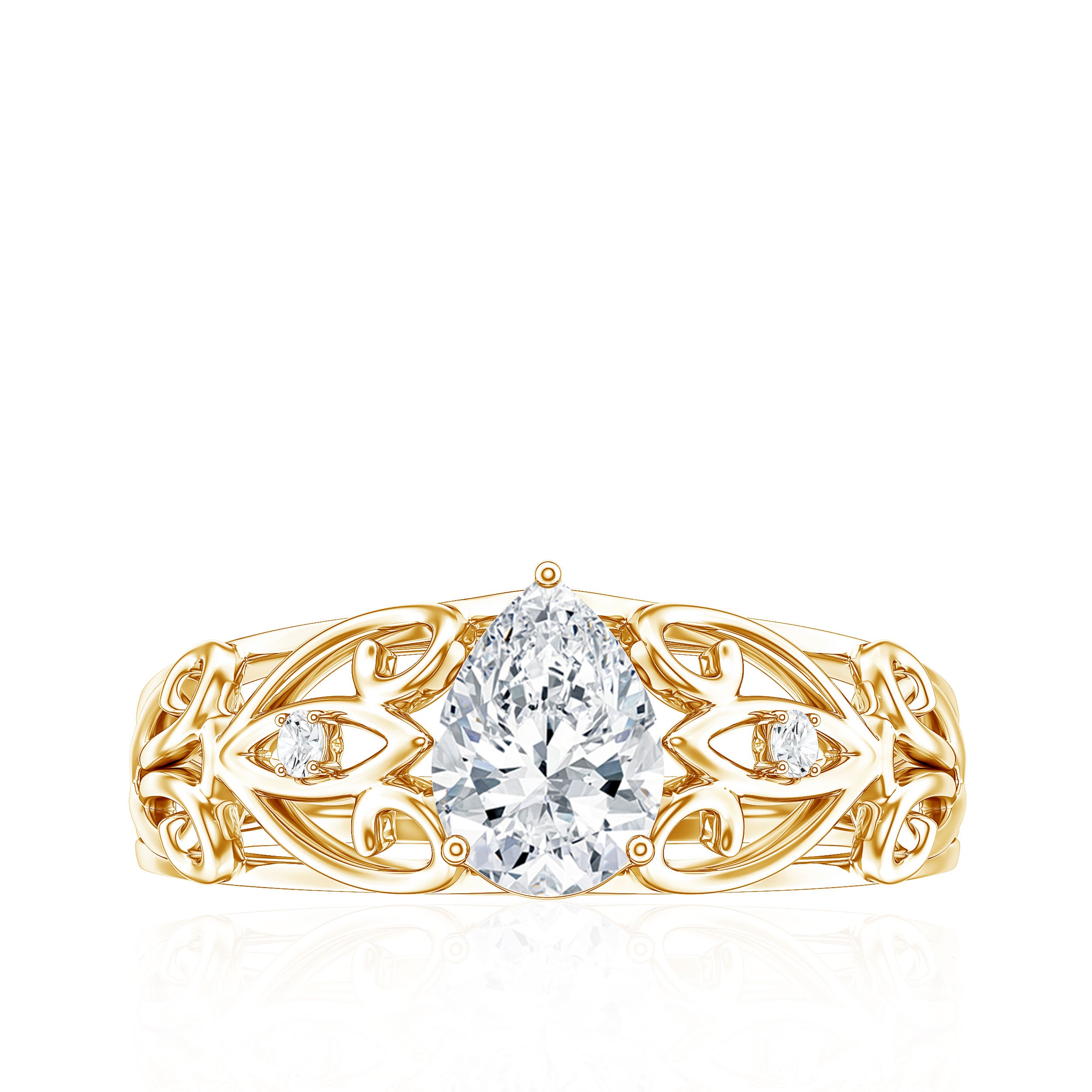 Pear Shaped Lab Created Diamond Solitaire Filigree Ring Lab - ( EF-VS ) - Rosec Jewels