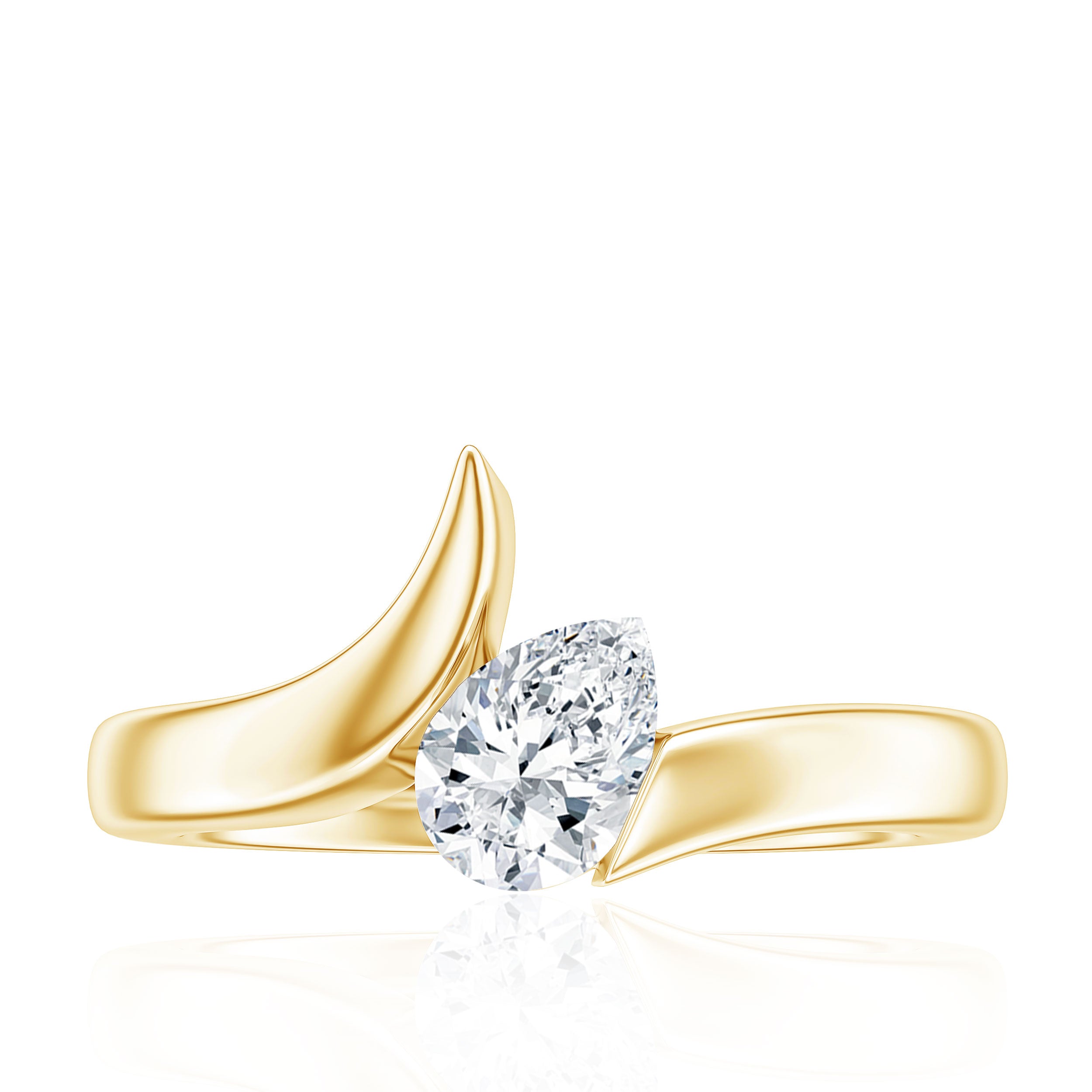 Pear Shape Lab Grown Diamond Solitaire Bypass Ring Lab - ( EF-VS ) - Rosec Jewels
