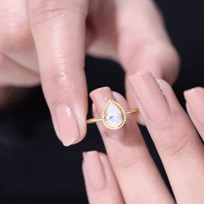 Pear Cut Lab Grown Diamond Solitaire Ring with Engraved Details Lab - ( EF-VS ) - Rosec Jewels