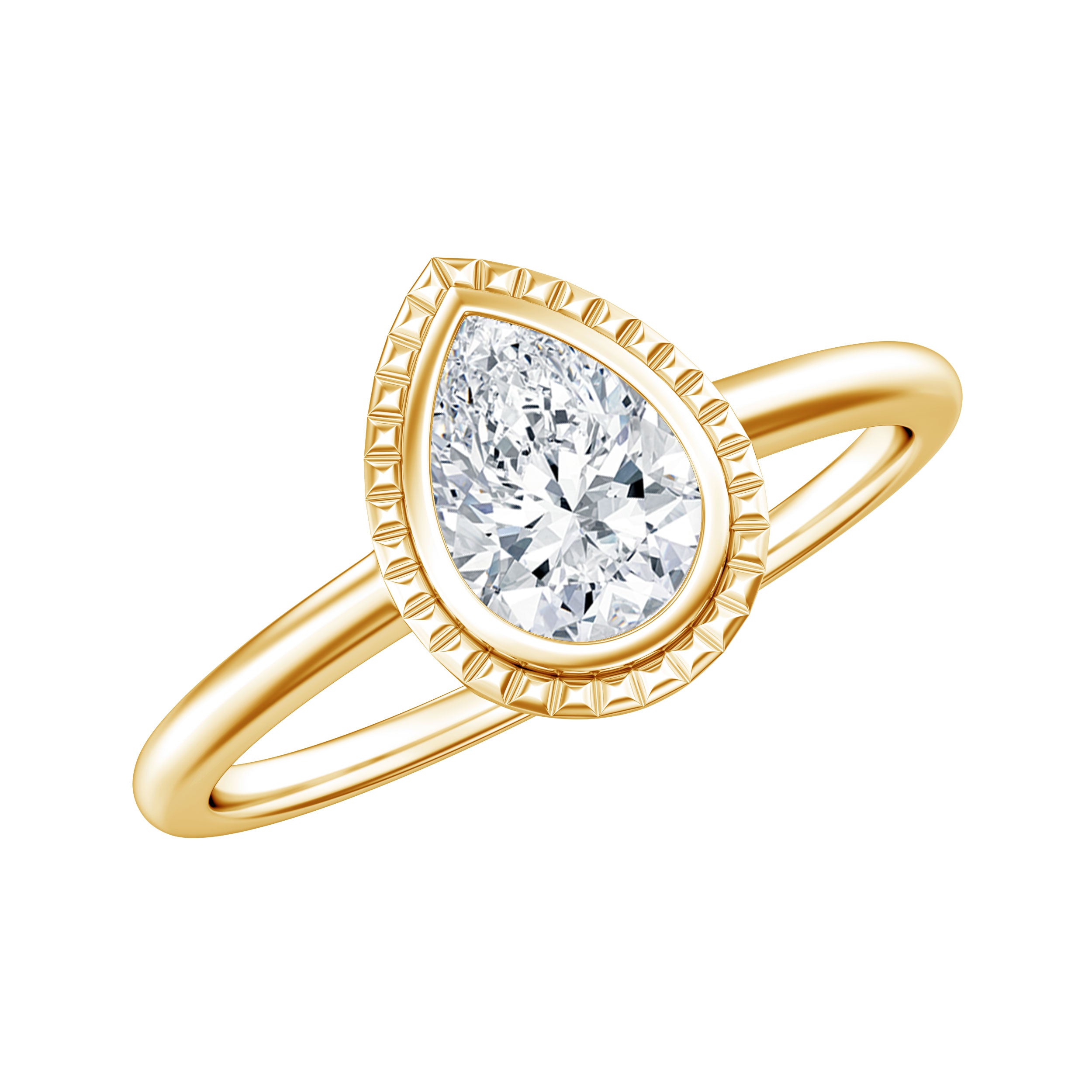 Pear Cut Lab Grown Diamond Solitaire Ring with Engraved Details Lab - ( EF-VS ) - Rosec Jewels