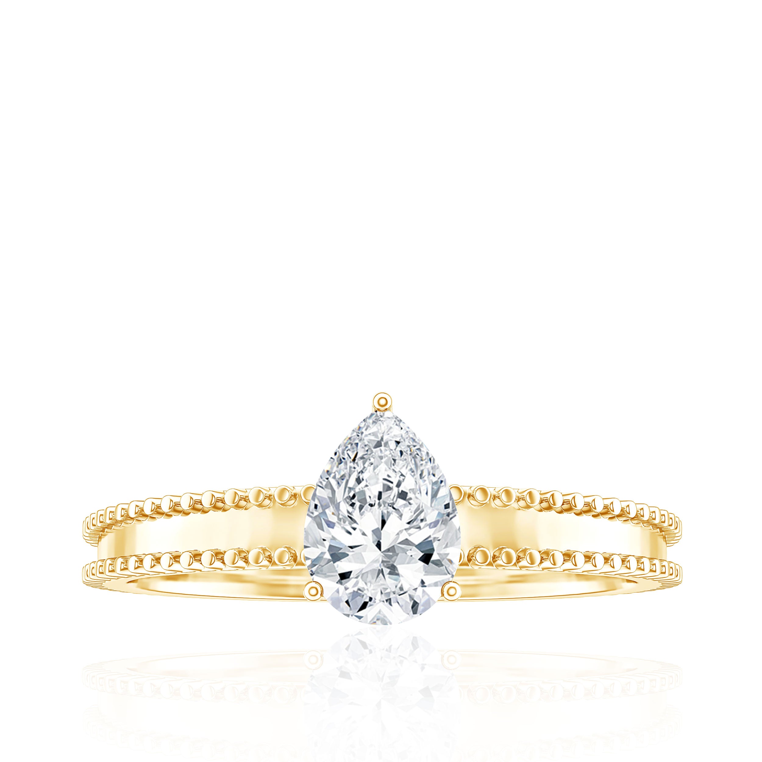 Pear Shaped Lab Grown Diamond Solitaire Ring with Beaded Detailing Lab - ( EF-VS ) - Rosec Jewels