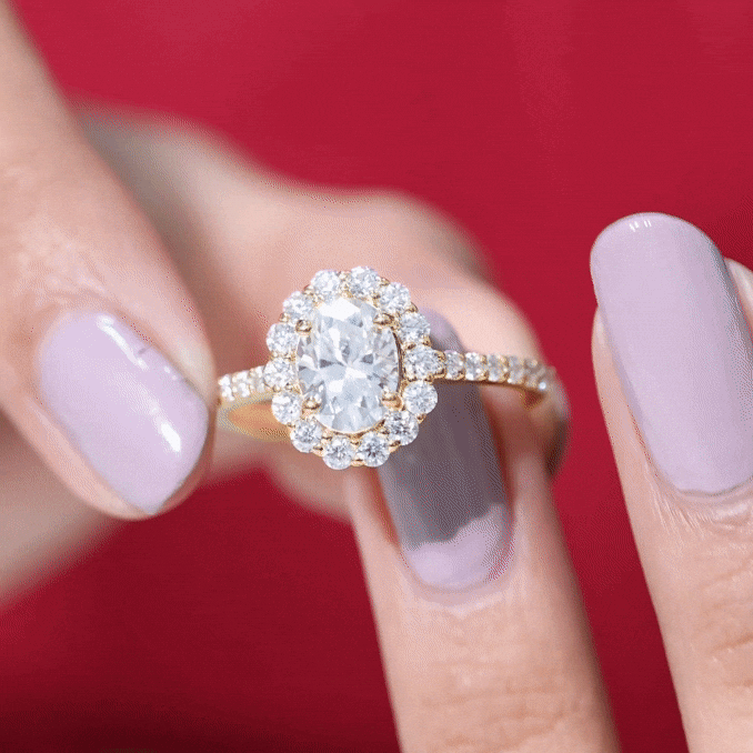 Oval Shape Lab Grown Diamond Halo Engagement Ring Lab - ( EF-VS ) - Rosec Jewels