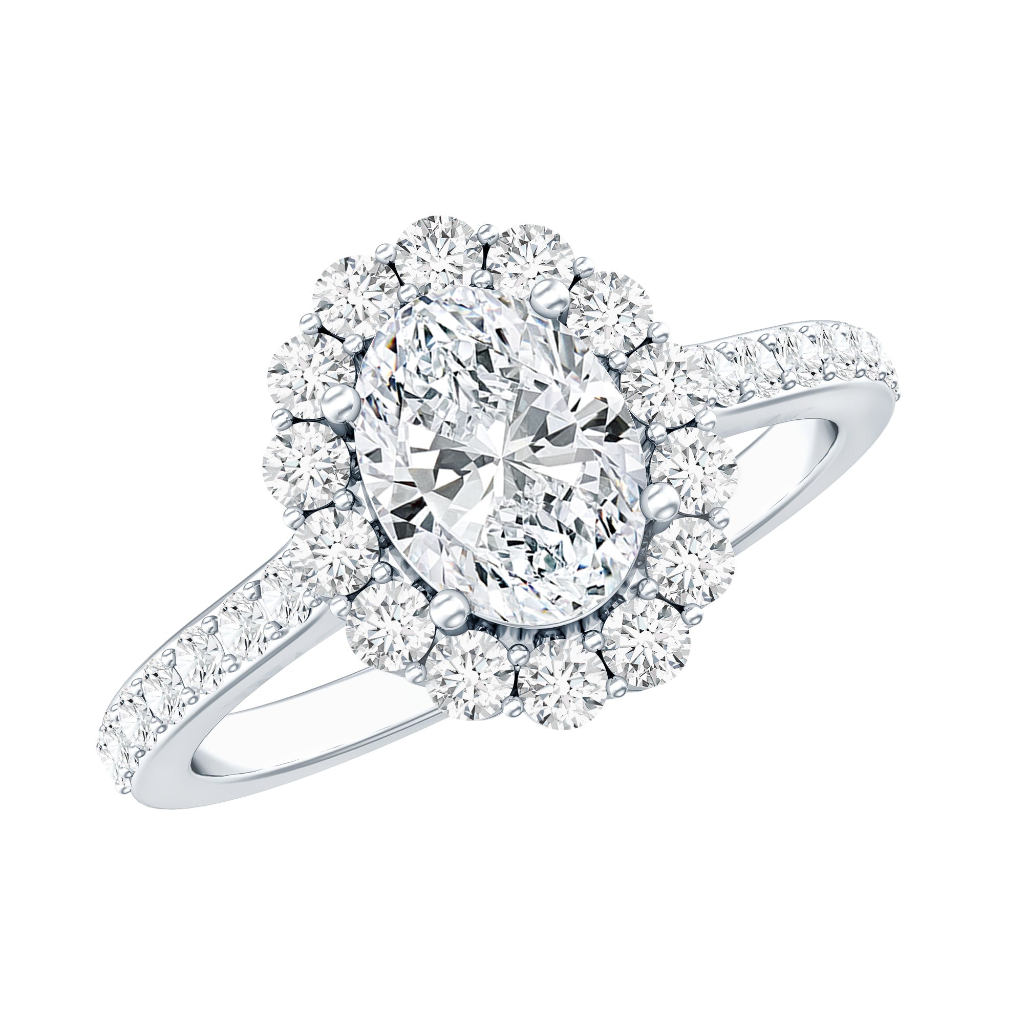 Oval Shape Lab Grown Diamond Halo Engagement Ring Lab - ( EF-VS ) - Rosec Jewels