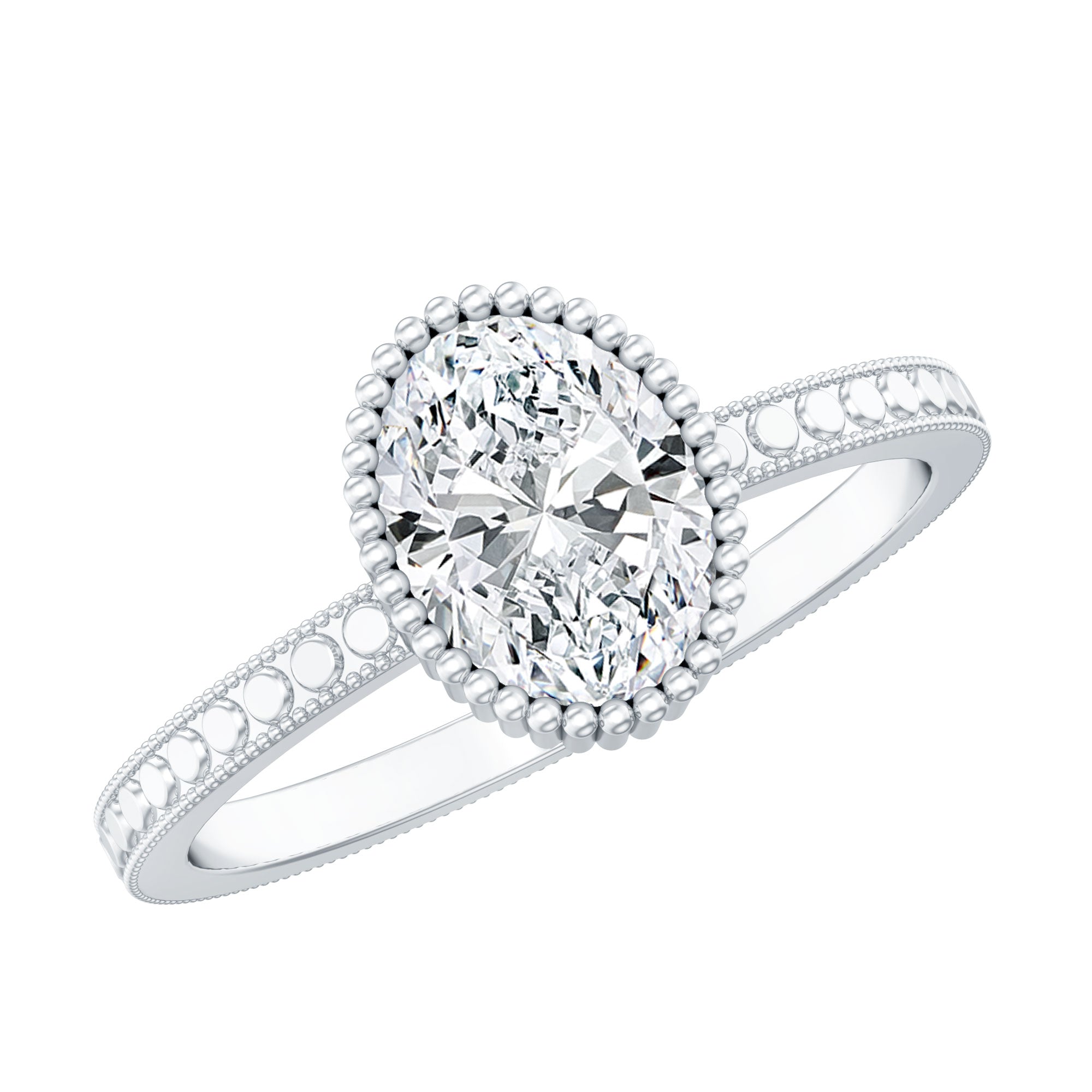 Vintage Style Oval Shape Lab Grown Diamond Solitaire Engagement Ring Lab - ( EF-VS ) - Rosec Jewels