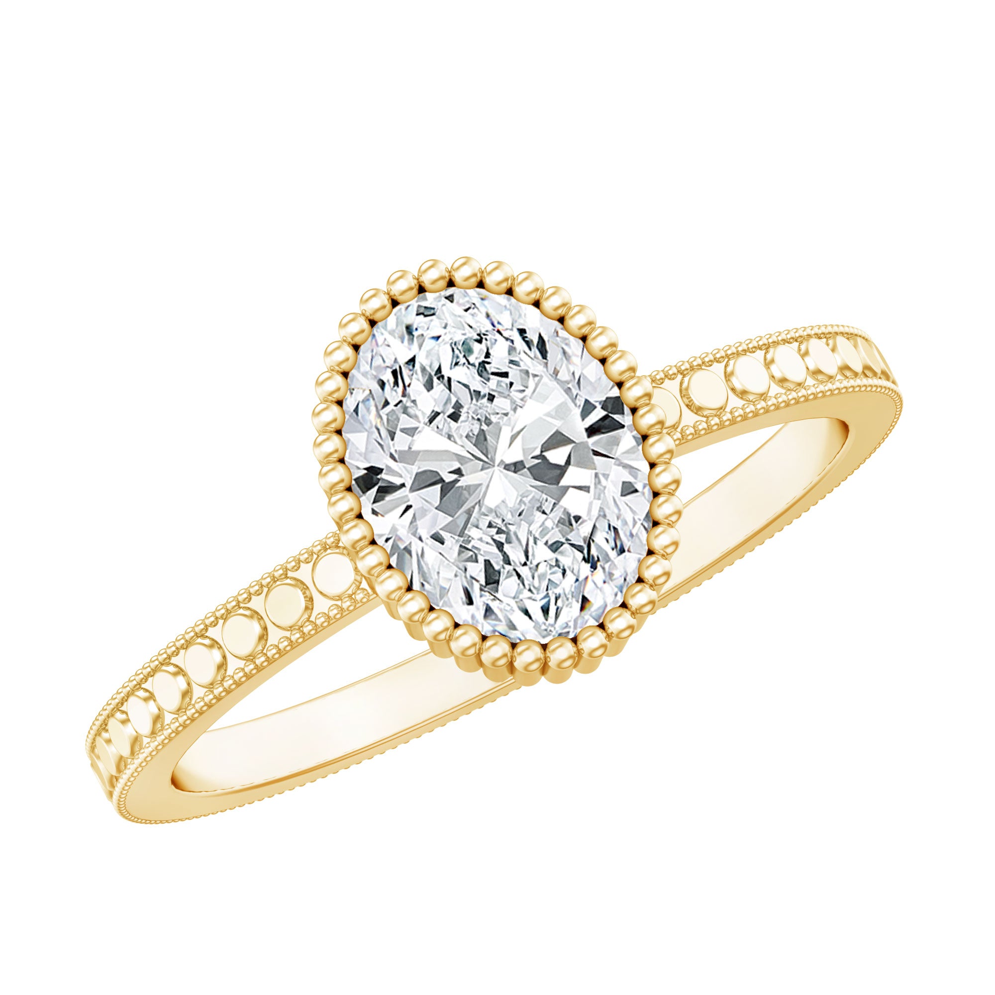 Vintage Style Oval Shape Lab Grown Diamond Solitaire Engagement Ring Lab - ( EF-VS ) - Rosec Jewels